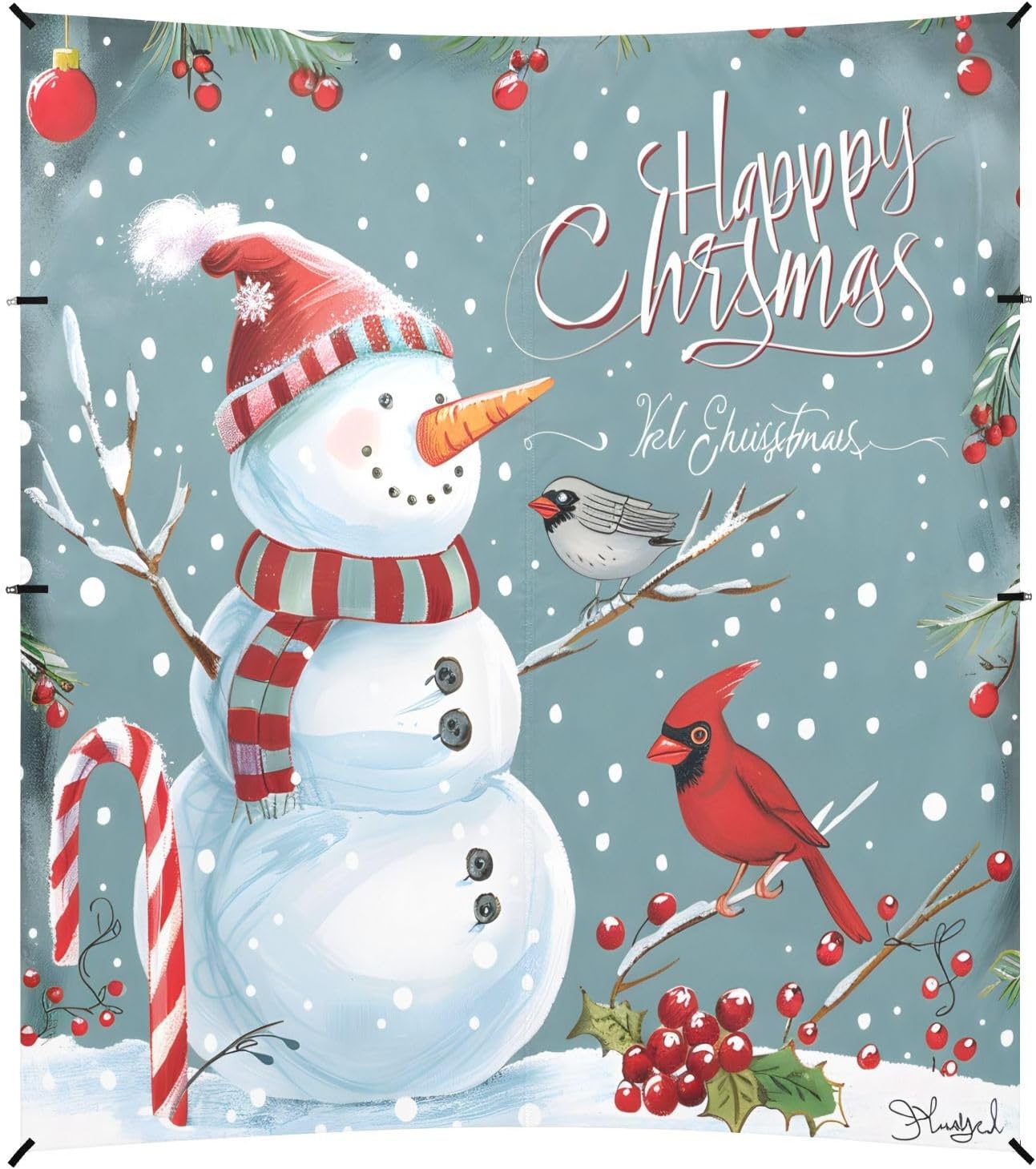 ALAZA Christmas Snowman Cardinal Bird Beach Tent Sun Shelter UPF50+ Protection Beach Shade Canopy w/ 4 Sandbags for Outdoor Camping, Fishing, Backyard Fun, Picnic, 10x9 ft