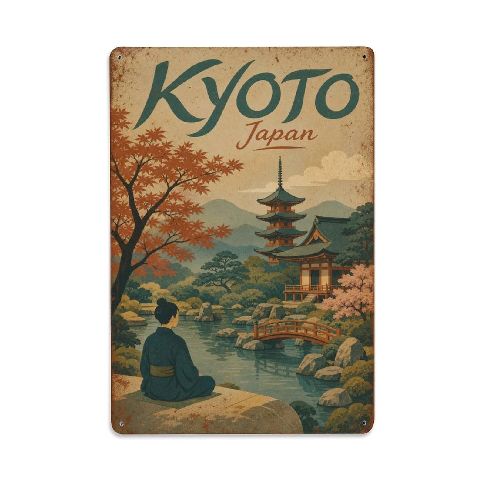 Gead 8X12inch Style Vintage Travel Kyoto Japan Tranquility Metal Tin Sign