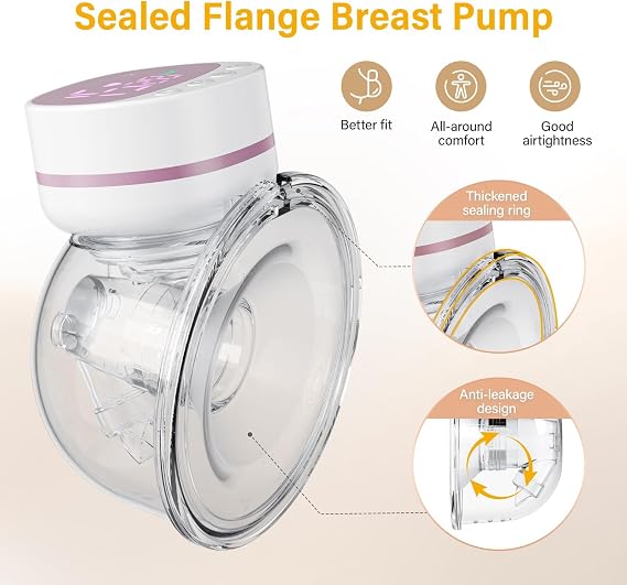 Kidken Hands-Free Electirc Breast Pump, Wearable Breast Pump of Baby Mouth with 5 Modes & 15 Levels,Portable Electric Breast Pumps - 19/21MM Flange (Pink and White, 1pcs)