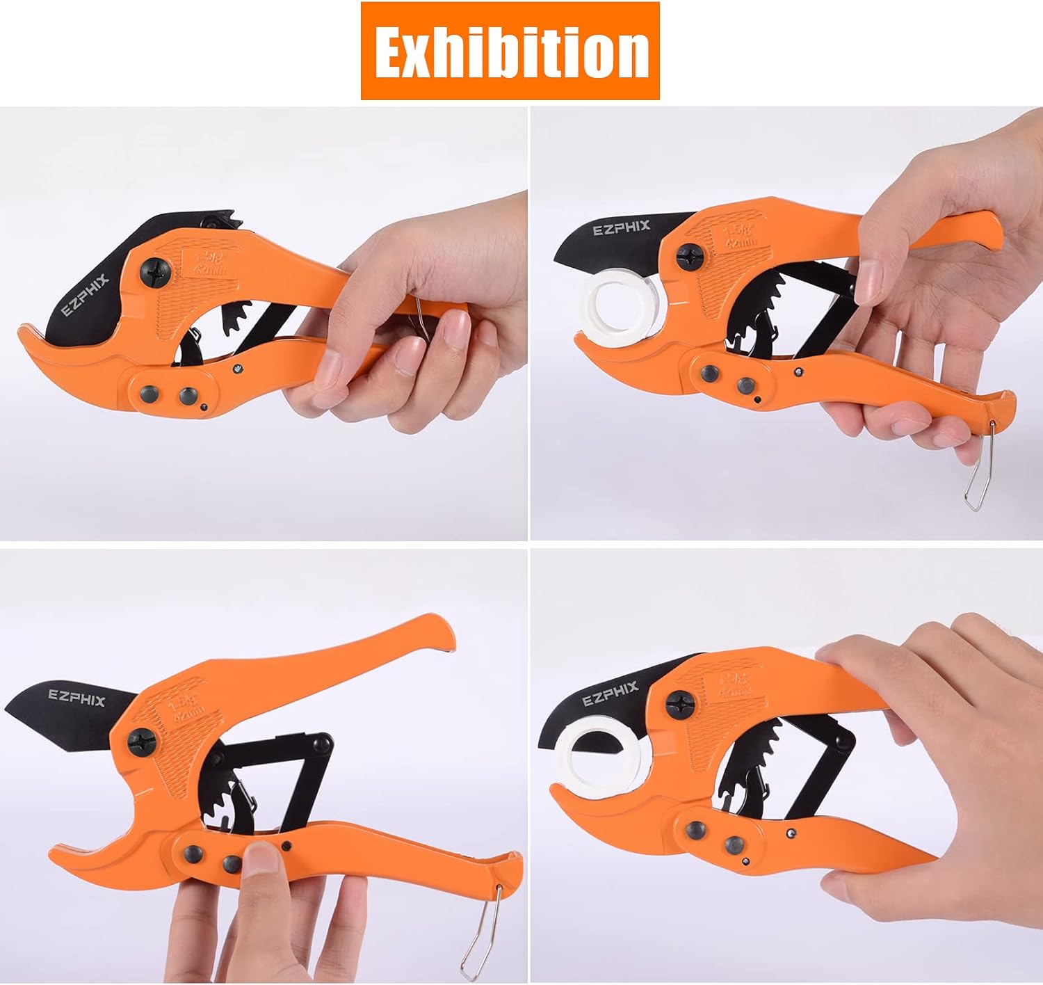 EZPHIX Pipe and Tube Cutter, Ratcheting Hose Cutter One-Hand Fast Pipe Cutting Tool with Ratchet Drive for Cutting Less Than 1-1/4" O.D. PEX, PVC, and PPR Pipe (orange42mm): Sports & Outdoors