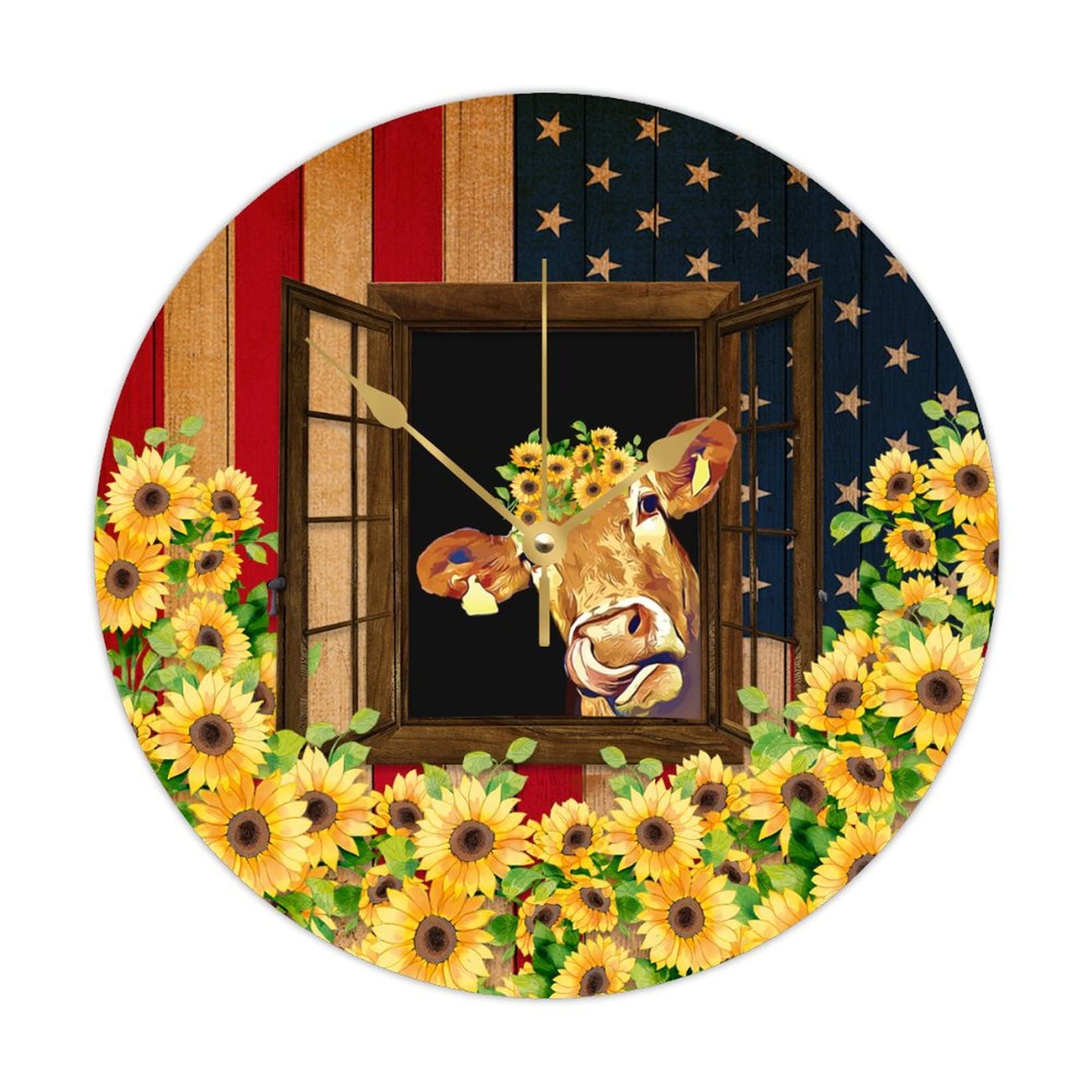 Horloge murale bois drapeau USA 38 cm montre cuisine silencieuse