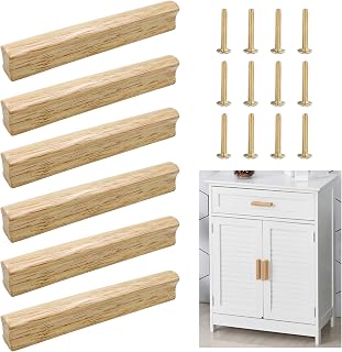 6 Stück Möbelgriffe Holz Schrankgriffe Holz mit Schrauben Moderne Einfacher Holzgriffe Küchenschränke Lochabstand 128 mm für Schubladen Schrank Bäder Büros Möbel Dekoration