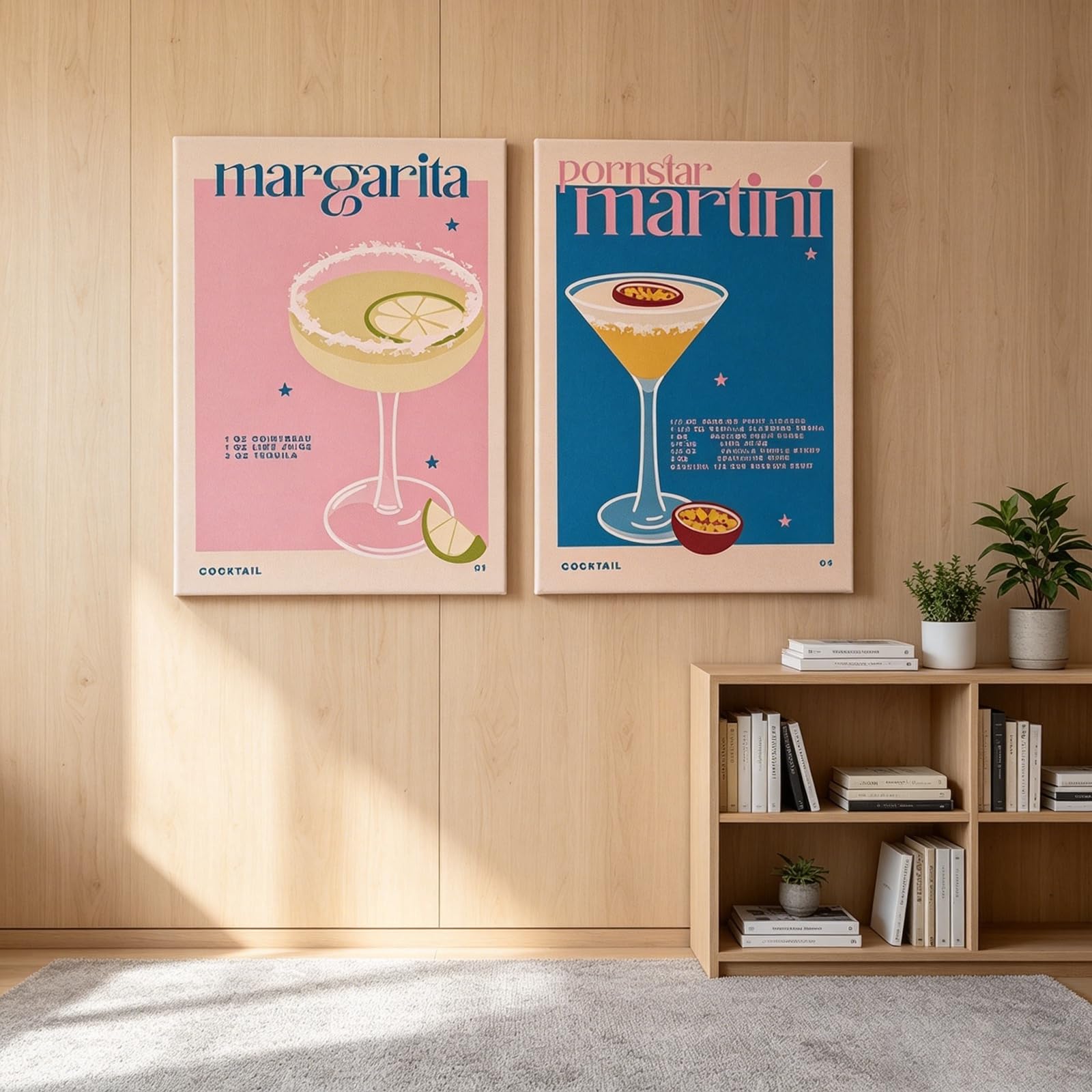 ZBELLO Set of 2 Posters, Vintage Cocktail-Style Canvas Prints, Art Prints for The Kitchen, Living Room and Home Decor, Unframed (40x50cm)