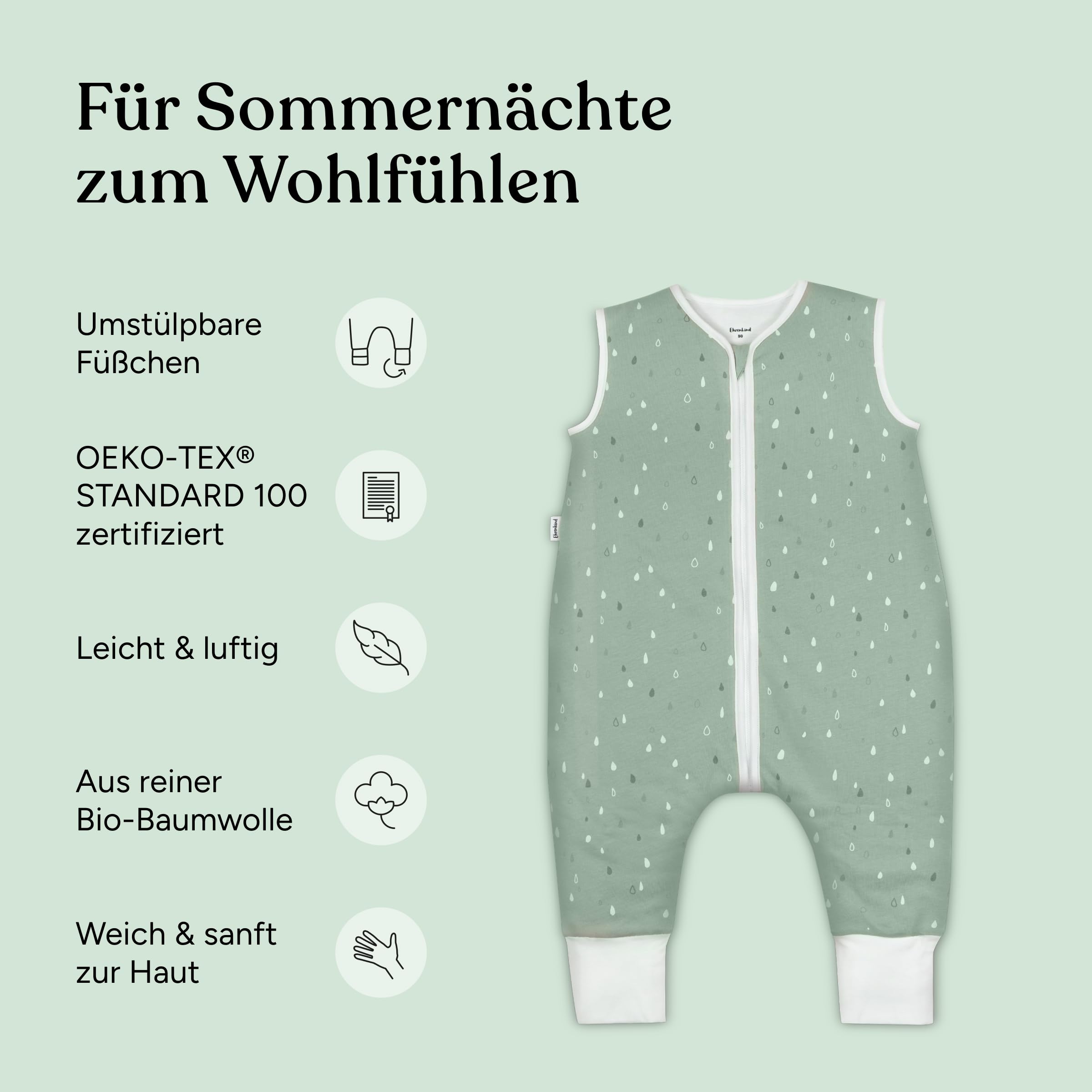 Ehrenkind® Schlafsack mit Füßen | Musselin 1.0 TOG | Babyschlafsack mit 100% Bio-Baumwolle OEKO-TEX