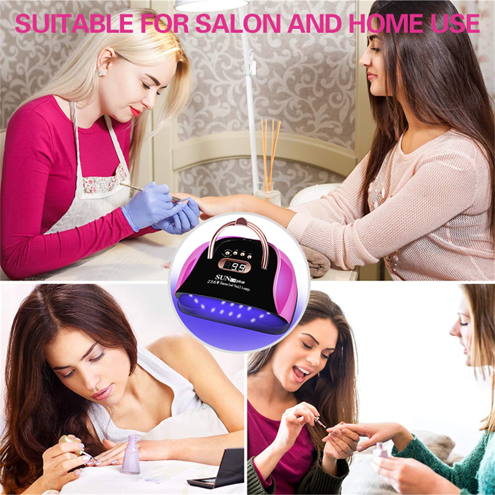 Lampada per Unghie UV LED 256W Luce per Smalto per Unghie 57LED Asciugatrice UV con Sensore Automatico a 4 Timer per Salone di Nail Art