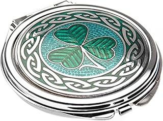 Celtic Lands – Espejo compacto, diseño de trébol, color verde de plata