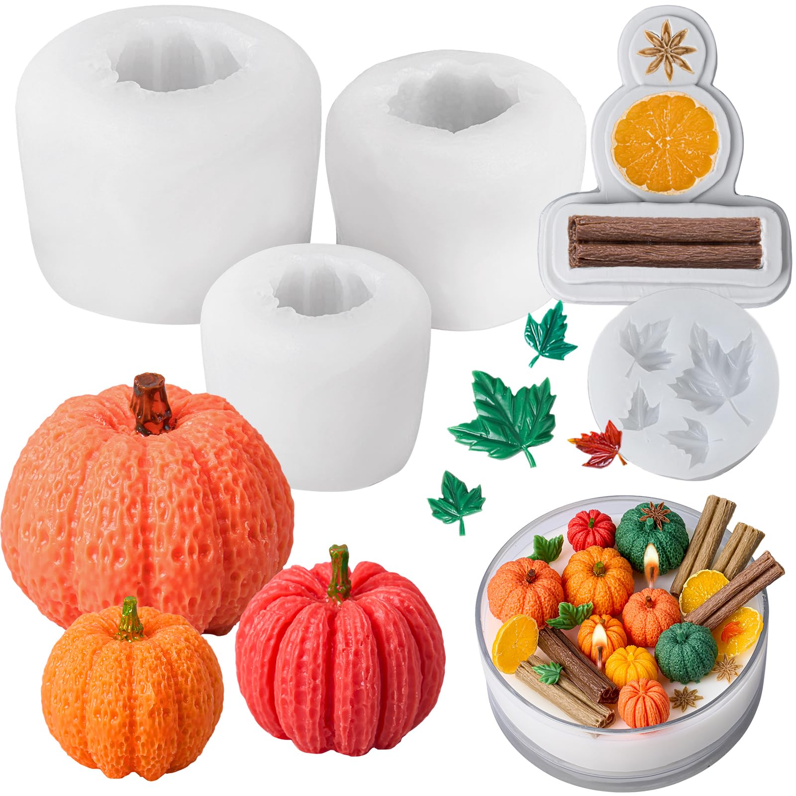 5 Pack Pumpkin Silicone Mold for Candles, 3D Pumpkin Candle Molds Silicone