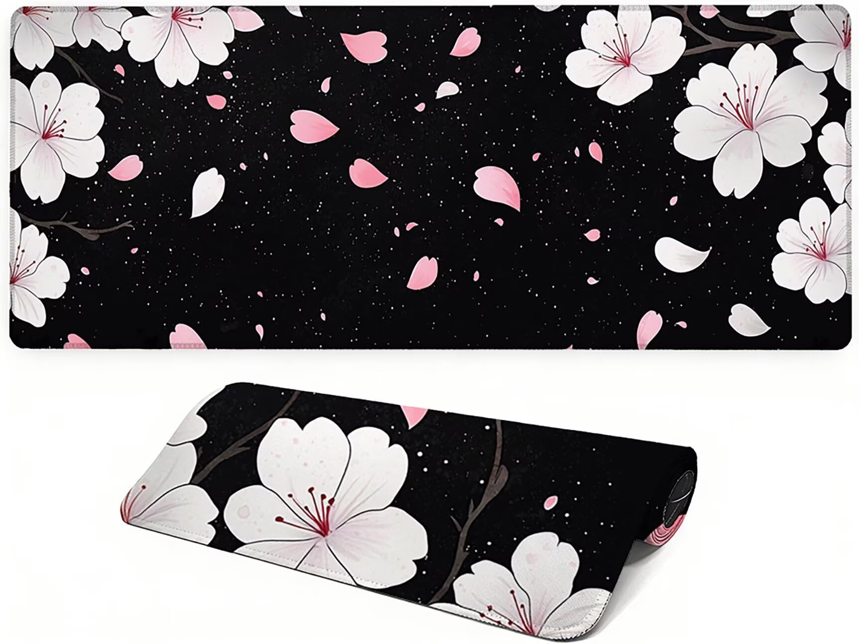 Lejnlnng Podkładka pod mysz do gier XXL, 120 x 60 cm - duża mata na biurko w kwiaty, wodoodporna podkładka pod mysz XL czarna, antypoślizgowa gumowa podkładka pod mysz z przeszytymi krawędziami do
