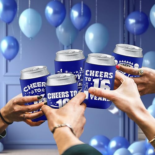 Miniatura 5 de Decoración de manga enfriadora de latas de cumpleaños 16, 24 piezas de recuerdos de fiesta de 16 para niñas y niños, suministros de fiesta de