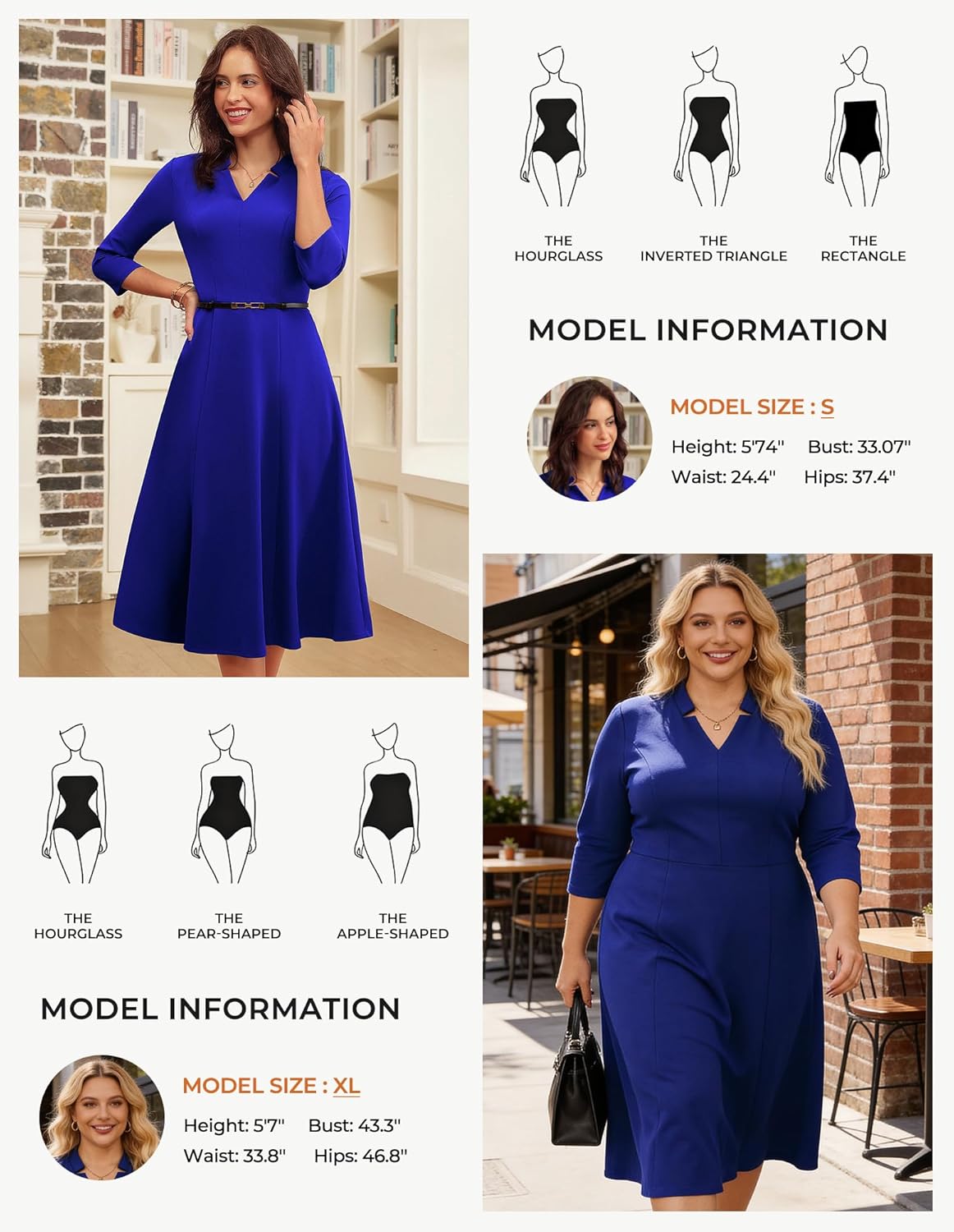 GRACE KARIN Work Dresses for Women 2026,Midi Business Dress,3/4 Sleeve Classy Fit and Flare Dress with Pocket