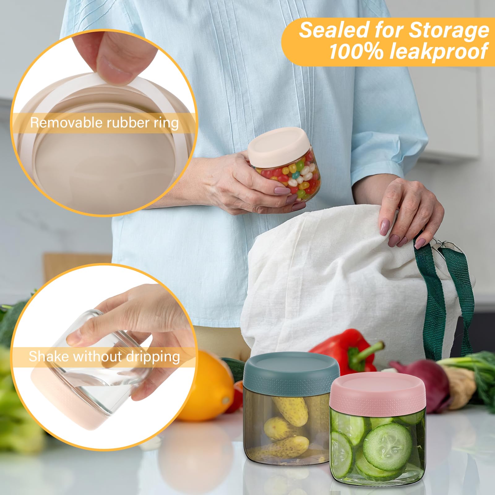 4 Pezzi Barattoli di Vetro con Coperchi, 350ml Vasetti Vetro, Vasetti per Yogurt, Fiocchi D'avena, Miele, Insalata, Marmellata, Cibo in Salamoia, Freschezza, Stoccaggio