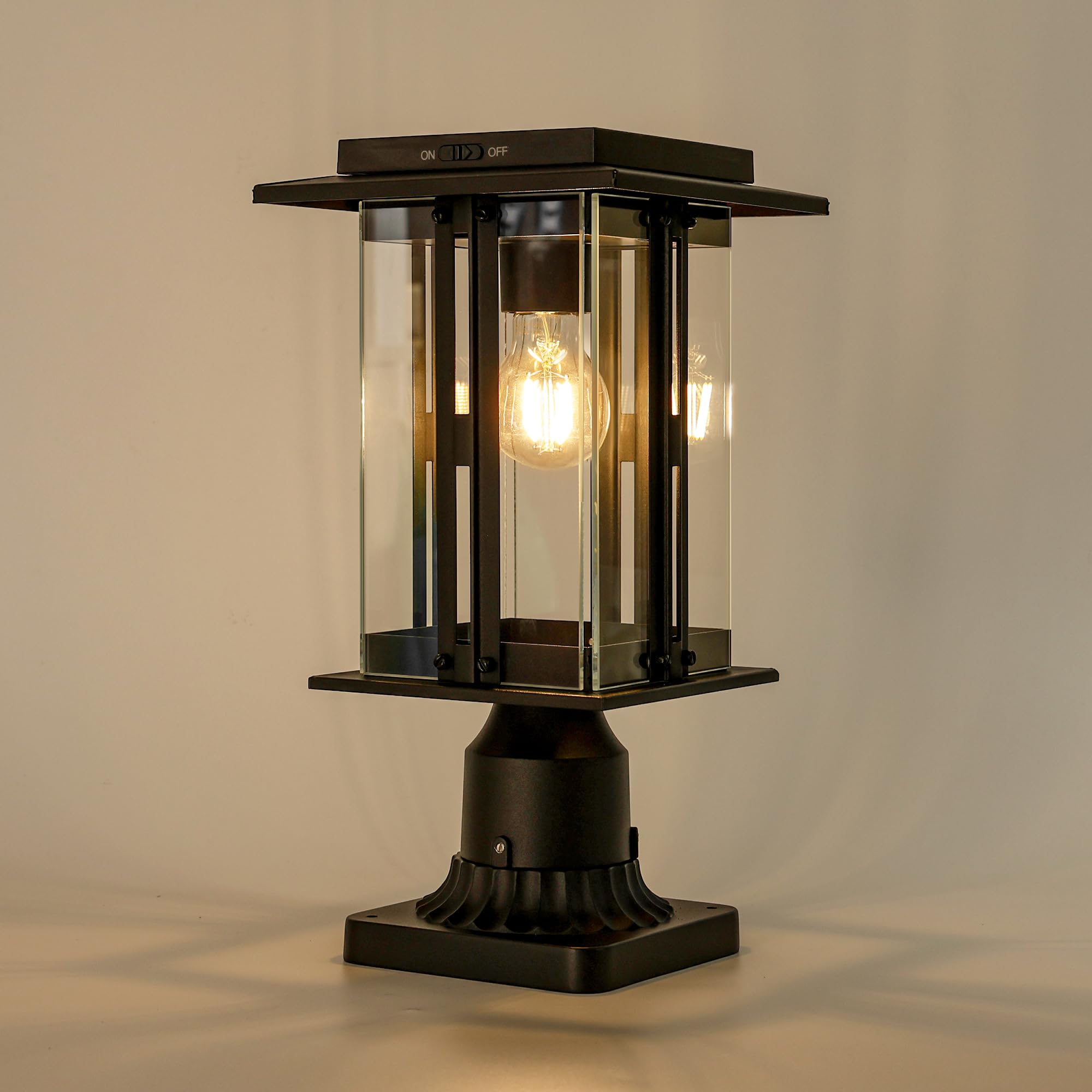 LUTEC Solar Lamp Post Light, Dusk to Dawn Craftsman Style Post Light Waterproof Solar Powered with Pier Mount Base, 200 Lumens Aluminum Post Lights Perfect for Outside