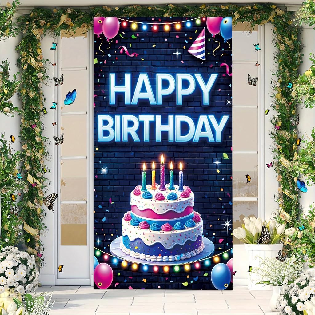 ActFirstHappy Birthday Garden banner for Outside, 30x75 Inch Large Outdoor Door Banner with Colorful Balloons Cake Confetti, Front Yard Fence Decoration Birthday Party Supplies image 4