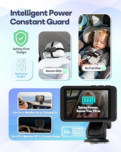 Miniatura 5 de Cámara inalámbrica para automóvil para bebé, monitor de bebé para automóvil, no necesita Wi-Fi, visión nocturna automática, lente ajustable de corte
