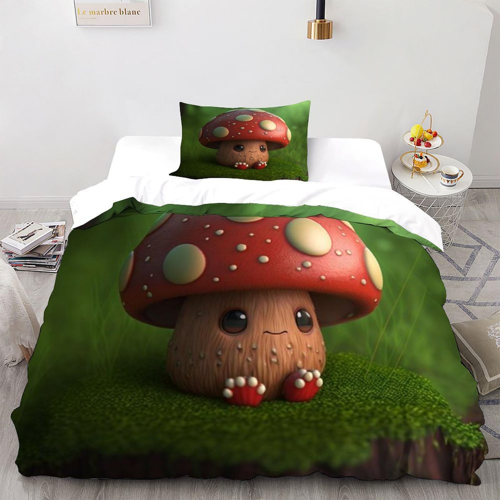 Housse de couette single champignon rouge microfibre lit enfant