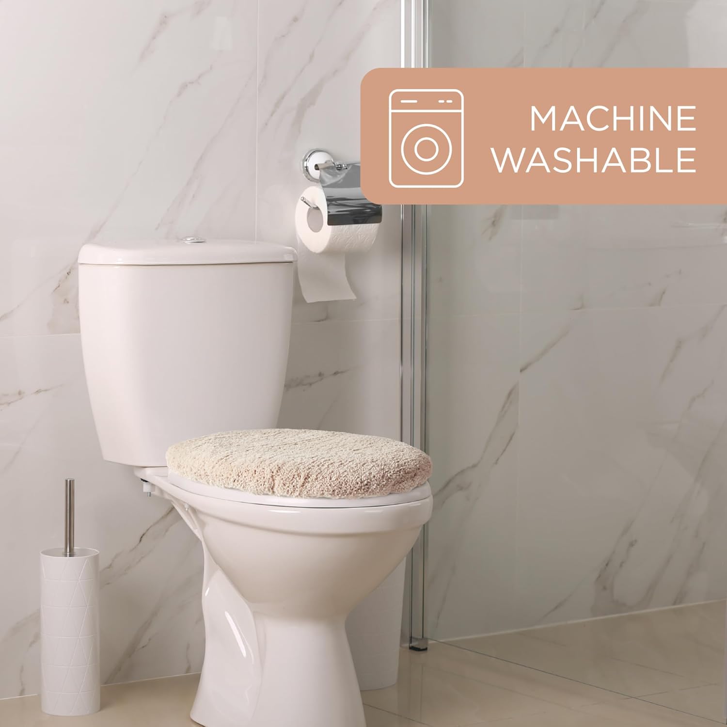 TOWN & COUNTRY EVERYDAY Ultra Plush Solid Tufted Toilet Lid Cover, Soft and Absorbent, Non-Slip Cover, Machine Washable, Beige, 18"x19"
