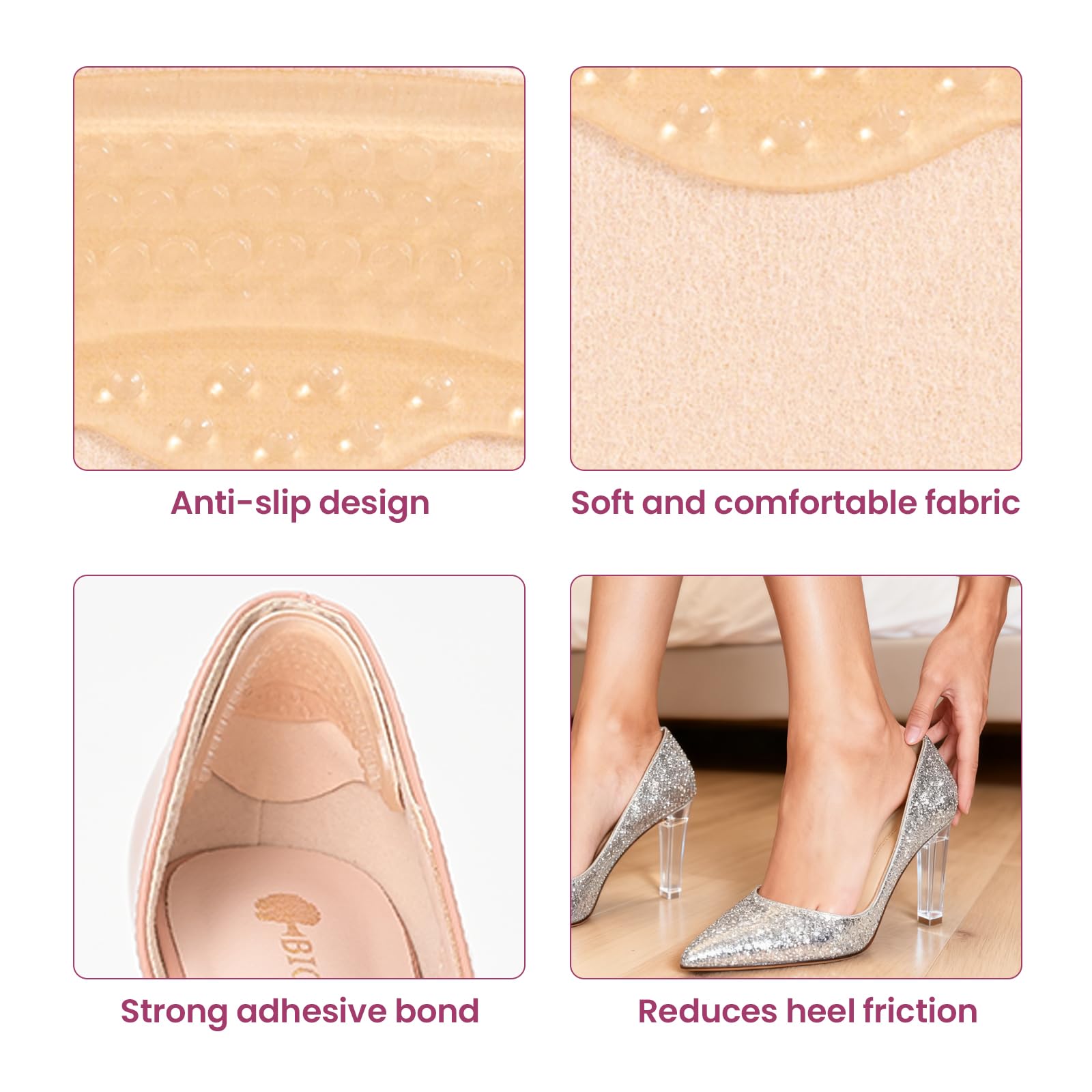 Taloneras para zapatos - Welnove 3 pares protector talon zapatos almohadillas talones para zapatos holgados - Evitan que el pie se deslice, el roce y las ampollas - Para mujeres y hombres (Beige)