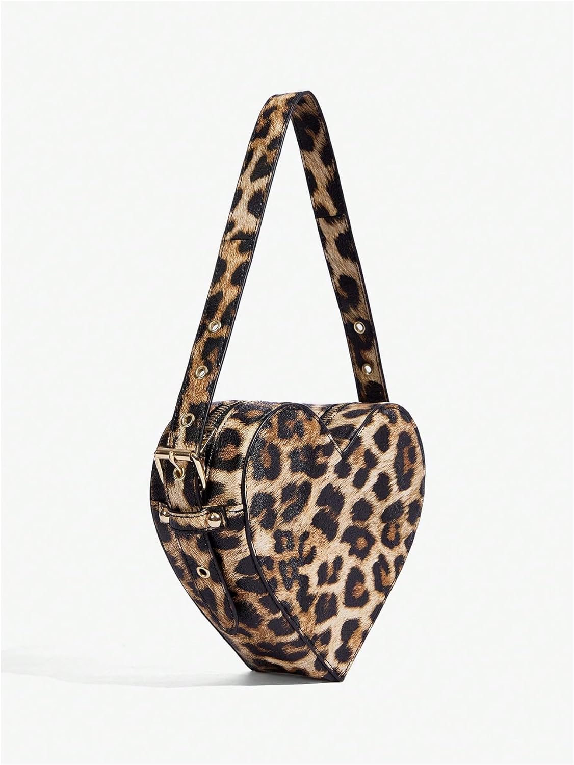 QWINEE Women's Leopard Print Top Handle Y2K Heart Shape Tote Handbag Mini Clutch Purse
