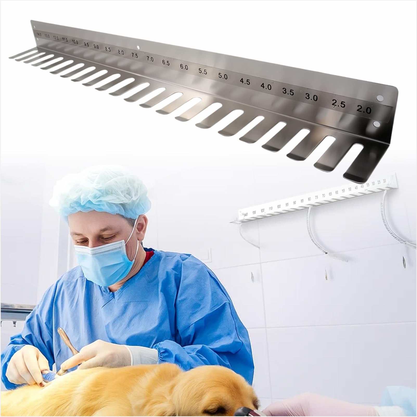 Soporte de pared para tubos veterinarios – Organizador de equipos de acero inoxidable para clínicas veterinarias, laboratorios y salas de peluquería, soporte 2.0-14