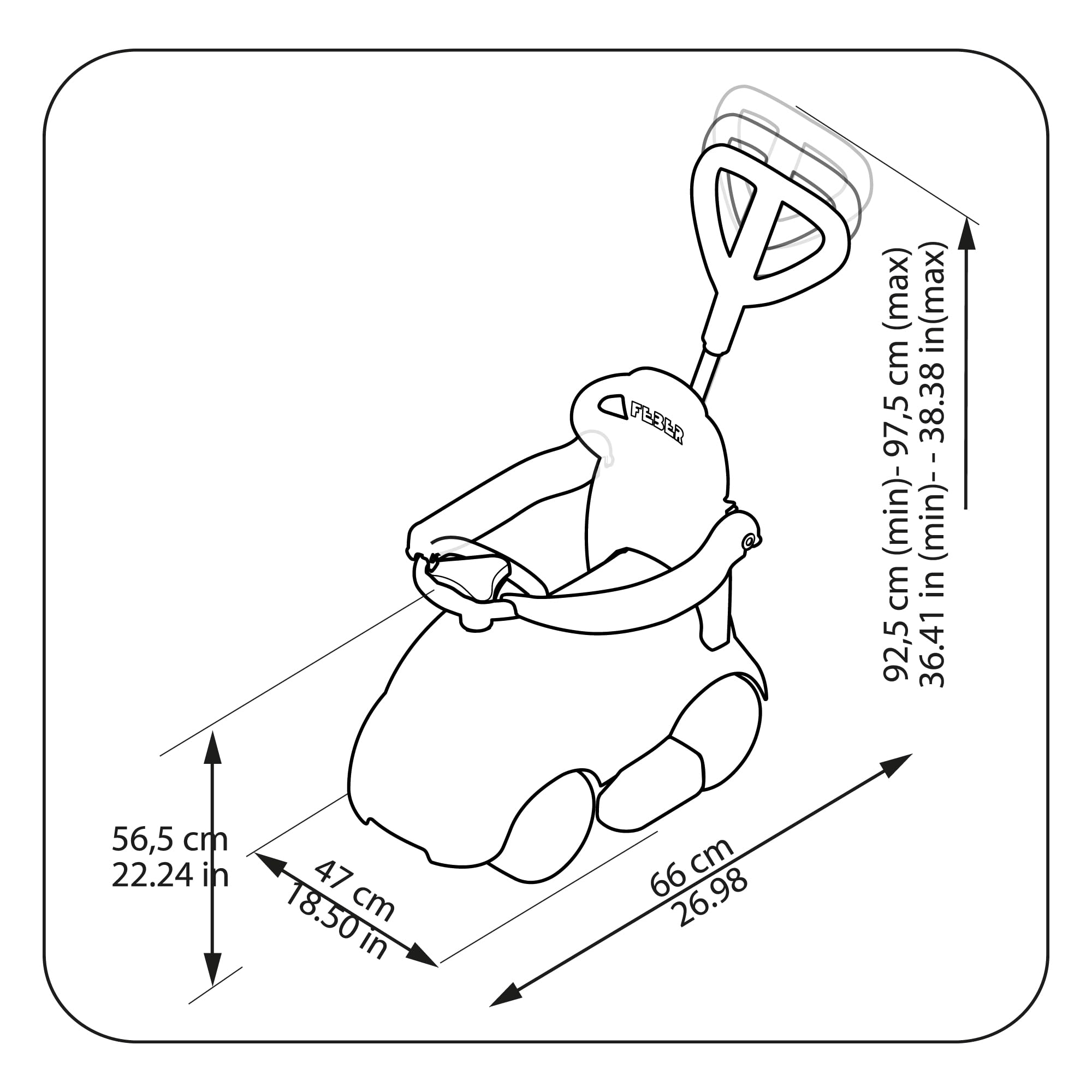 FEBER Motofeber Casual 3 in 1 Push N'Go, Correpasillo, Carrito de Empuje y Andador, Asa Regulable 3 Posiciones, Maletero para Juguetes, Reposapiés Cómodo, Uso Interior y Exterior, Famosa (FED31000)