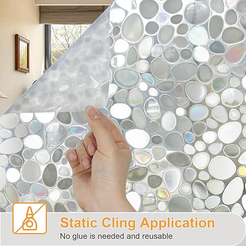 Miniatura 8 de SUNDEF FILM Película de privacidad para ventana, película de vidrieras, calcomanías decorativas 3D con diseño de arco iris de guijarro para ventana,