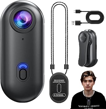 Gosnap - كاميرا Go Snap Camera-4k Thumb Action Camera ، كاميرا جسم Gosnap صغيرة قابلة للارتداء مع 360 مقطع ربيع دوار ، تسجيل POV بدون استخدام اليدين لركوب الدراجات ، الحيوانات الأليفة ، قطع الأشجار ، تحت الماء Black-1080