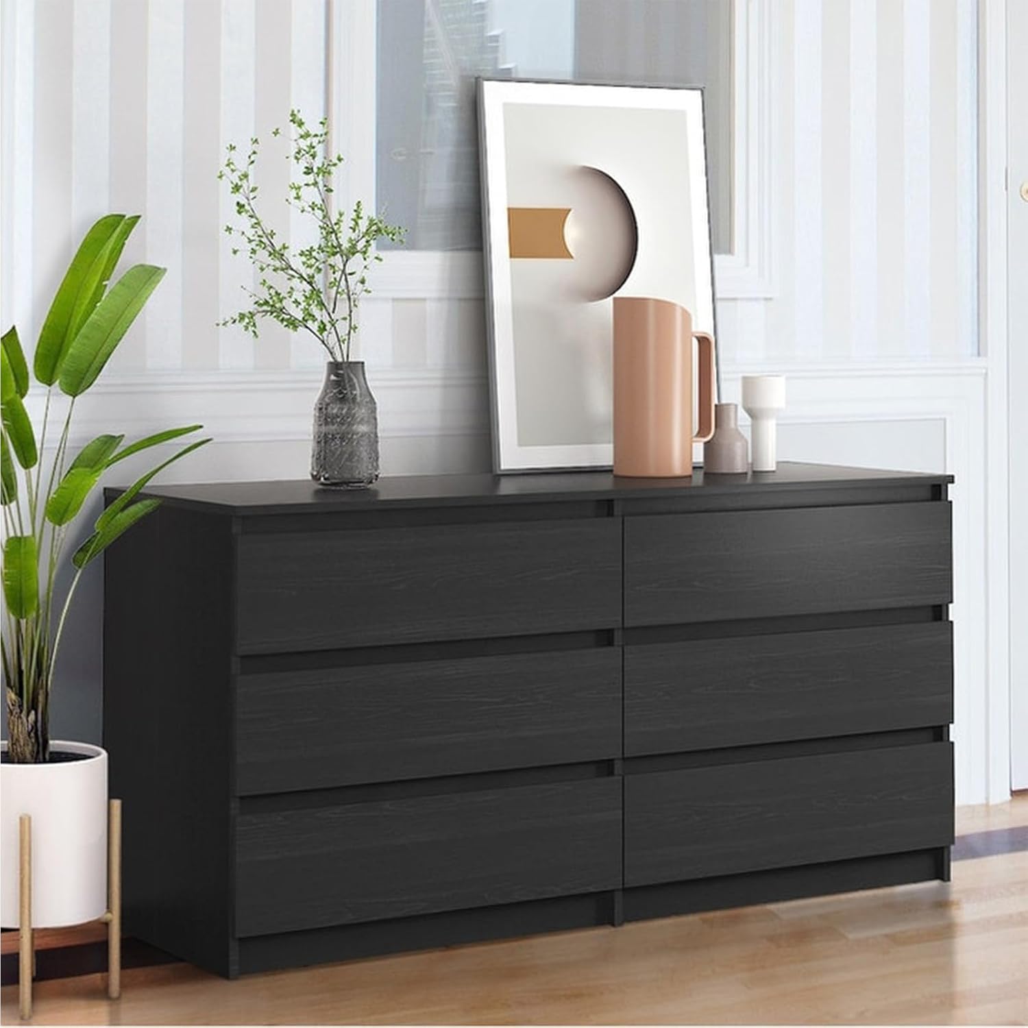 Hayiodda 59" Long Dresser Bedroom Furniture, Black Modern