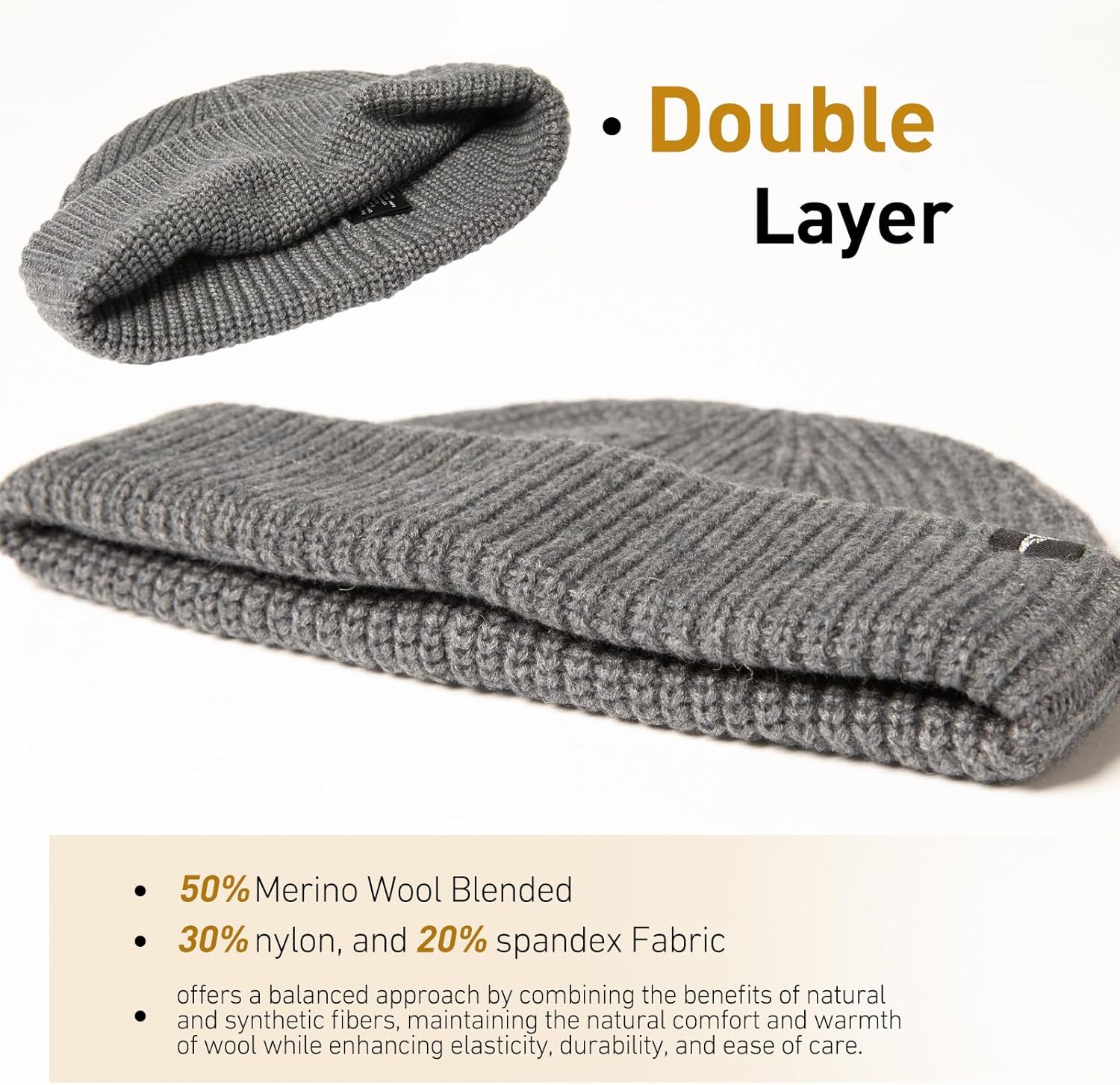 Oversize L/XL/XXL Merino Wool Blend Short Fisheman Beanie Lightweight Warm Hat for Cold Weather Winter - Image 5