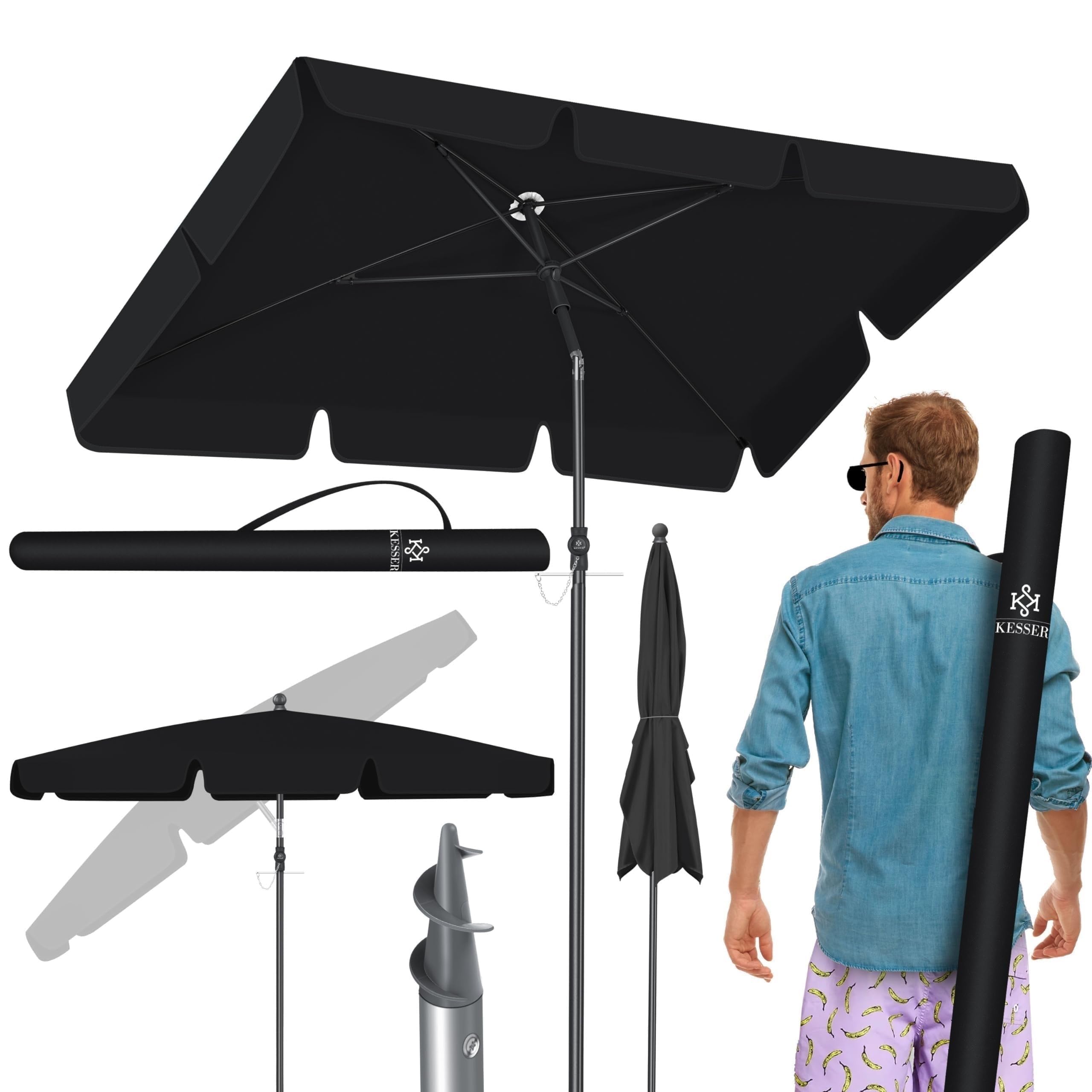 KESSER® Ombrellone Rettangolare Incl. 2in1 Coperta e Borsa di Trasporto Ombrellone da Giardino Ombrellone da Patio | Ombrellone 200 x 125cm per Balcone Giardino e Terrazza
