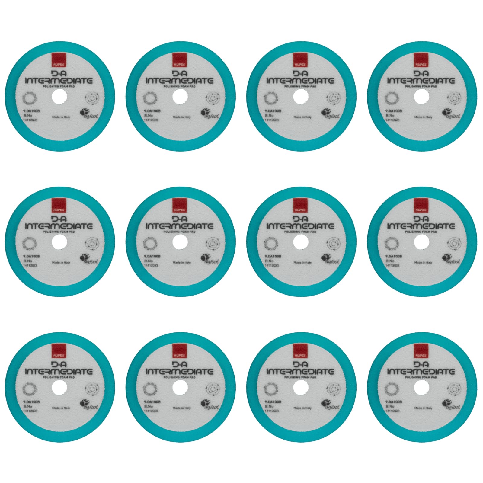 RUPES 9.DA100B Pack of 12 Light Blue D-A Intermediate Foam Polishing Pads 100mm | Ideal for Paint Correction &amp; Gloss Enhancement | Improves Cutting Performance | Compatible with 4" Backing Plate