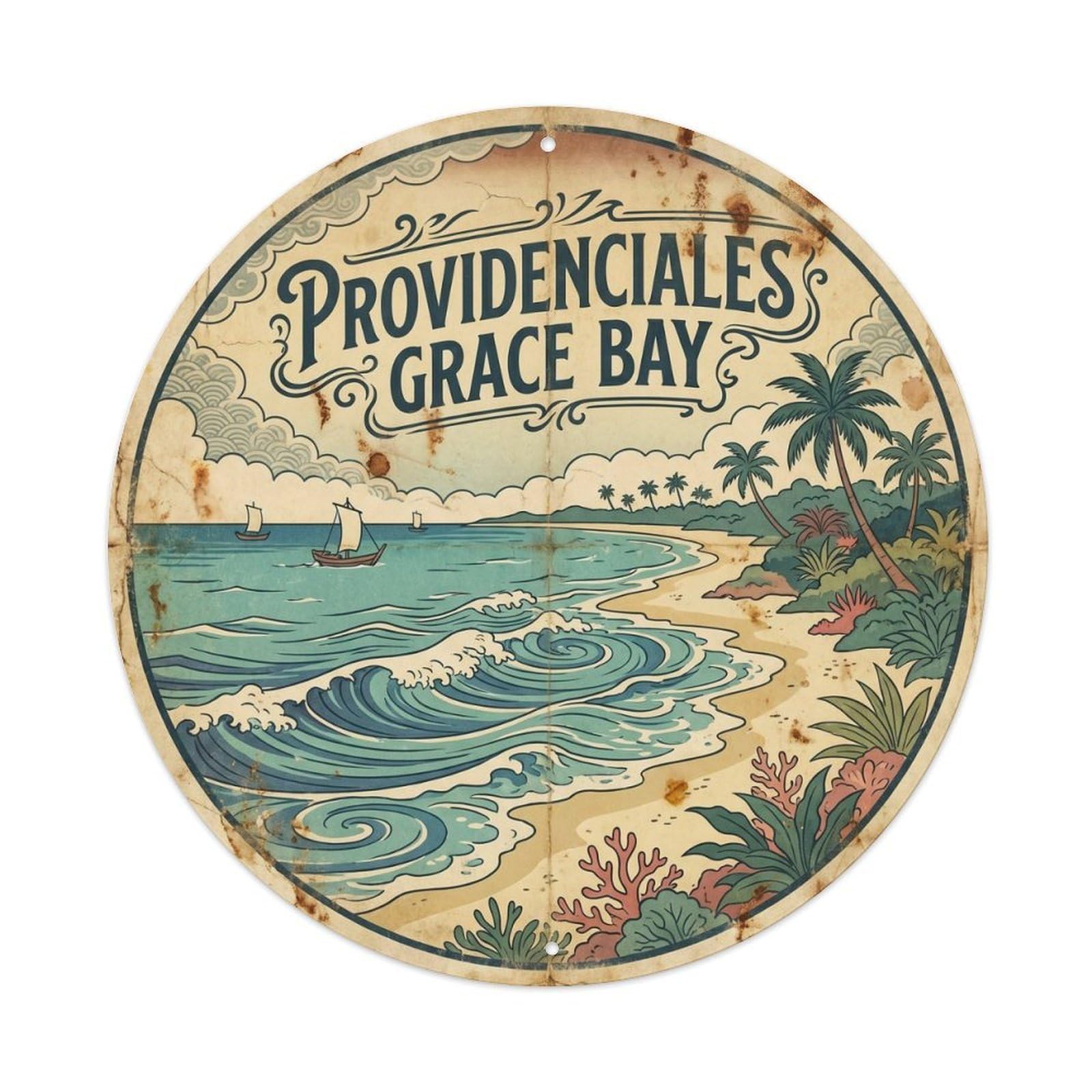 Providenciales Grace Bay Island Resort Ink Illustration Metal Tin Sign