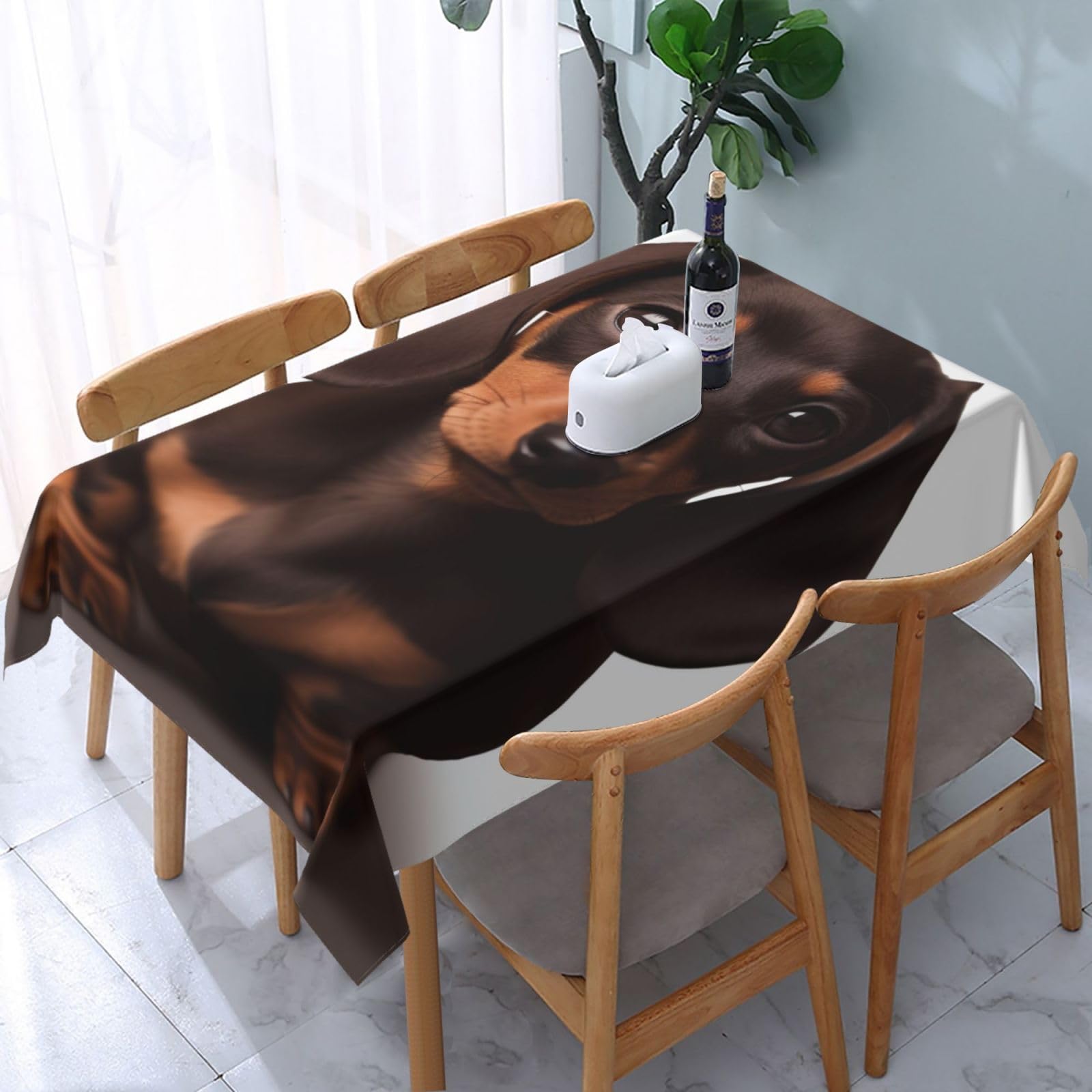 WPKJU Cute Dachshund Dog Printed Tablecloth Water Resistant Table Cover Washable Rectangle Table Cloth for Tables 54x72 in