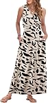 WNEEDU Maxi Dresses for Women 2026 Sleeveless V Neck Wrap Summer Dress with Pockets