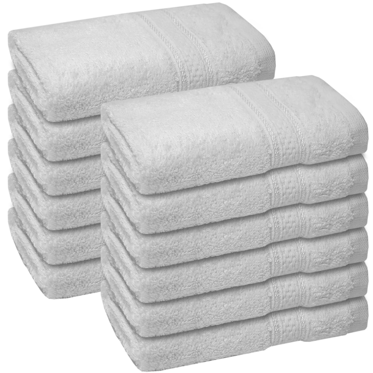 ZZZMRH- 12 Pack Luxury White Towels(30 x 30 CM) Wash Cloths Set 100% Cotton Ring Spun, Highly Absorbent Face Towels, Hotel,Spa,Bathroom & Make Up Remover Cloths (White Face Cloths)