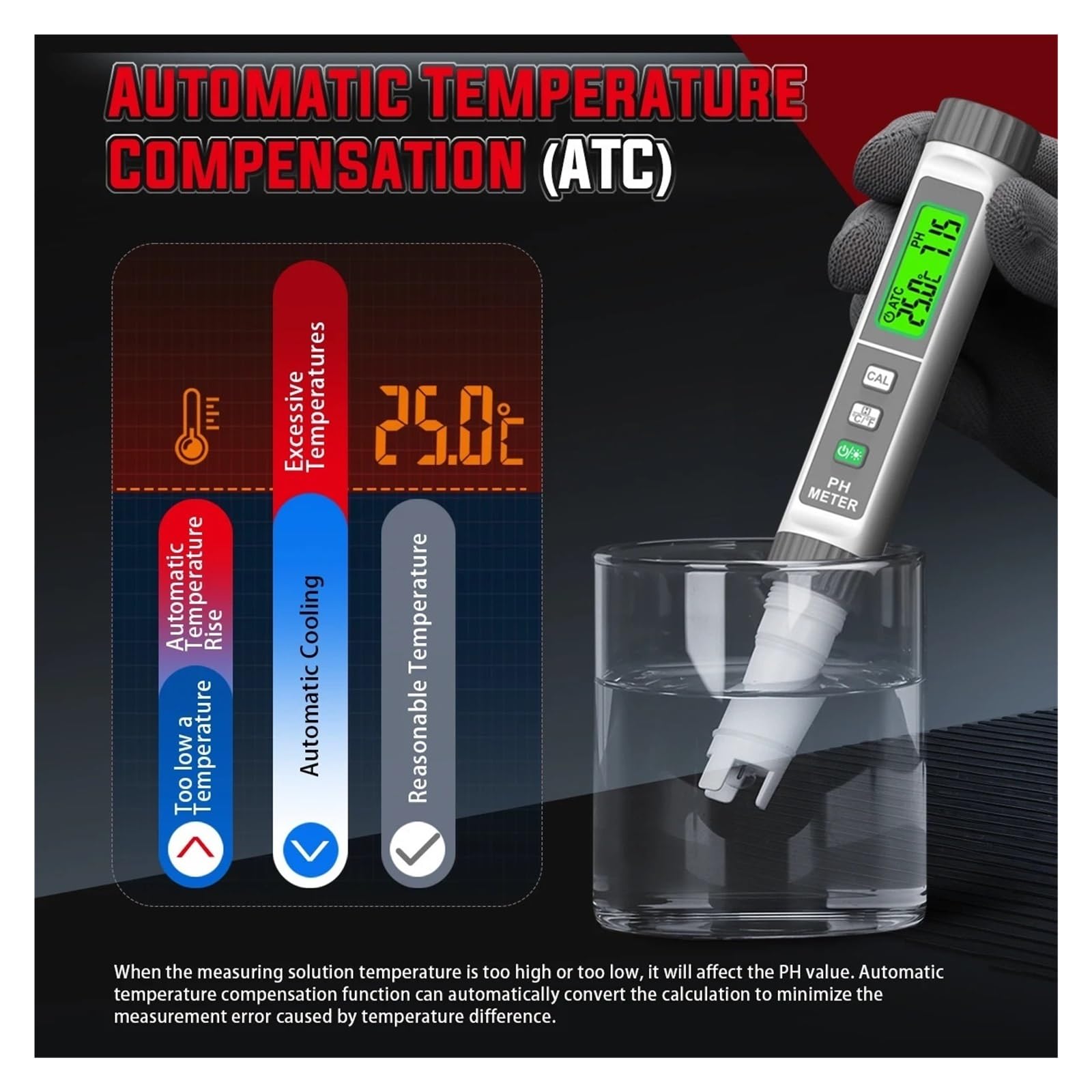 Tester TDS, Misuratore PH Digitale Penna Tester di Temperatura salinità Purezza del Filtro con retroilluminazione for Acqua dell'acquario(HT630B)