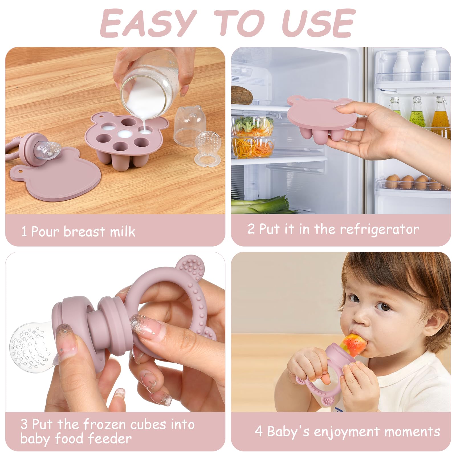 Aolso Ciuccio Per Alimenti Neonati, Ciuccio Per Frutta, Frutta Per Neonati Alimentatore, Allevia Il Dolore Alle Gengive, Ciuccio E Vassoi Per Congelatore, L'alimentazione Sicura Dei Bambini (Rosa)