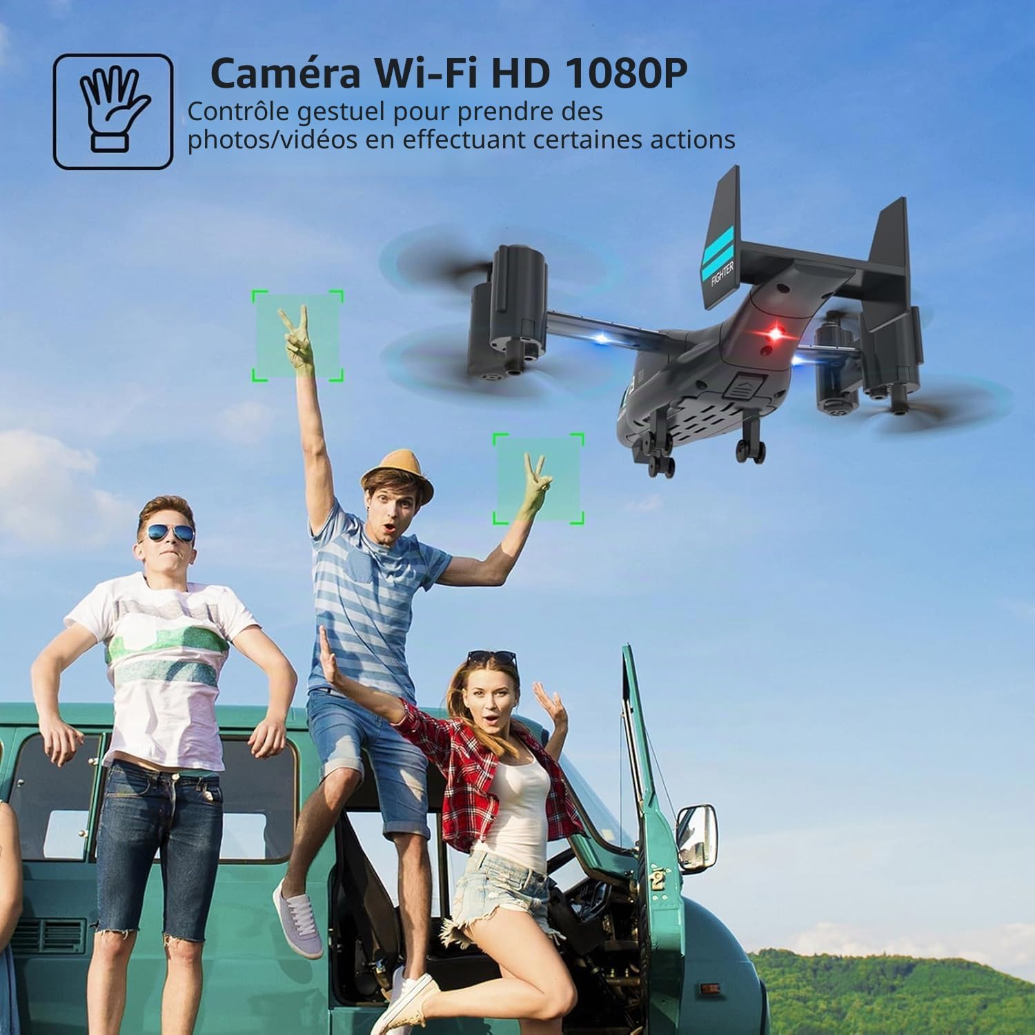 OBEST Hélicoptère Osprey Radiocommandé avec Caméra,Drone avec Caméra,Mode de Vol à Voile,Photographie Aérienne à Double Caméra,Décollage/Atterrissage en Un Clic,Deux batteries