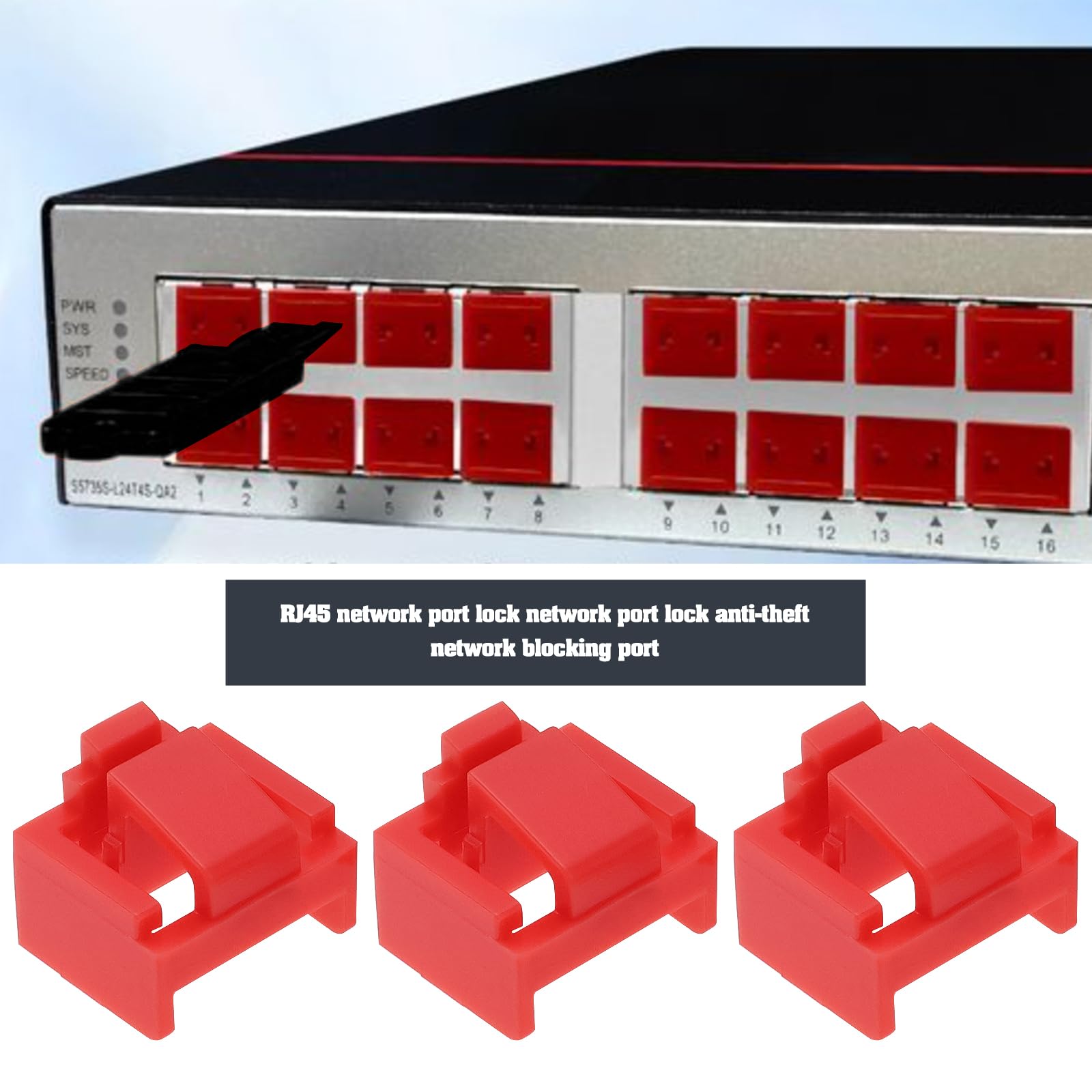 24 pezzi RJ45 Port Lock RJ45 Port/Dust Blocker RJ45 Dust Cover Cap Ethernet LAN Hub Anti Dust Cover Cap Cap Blockout Protector con 2 chiavi di rimozione, rosso