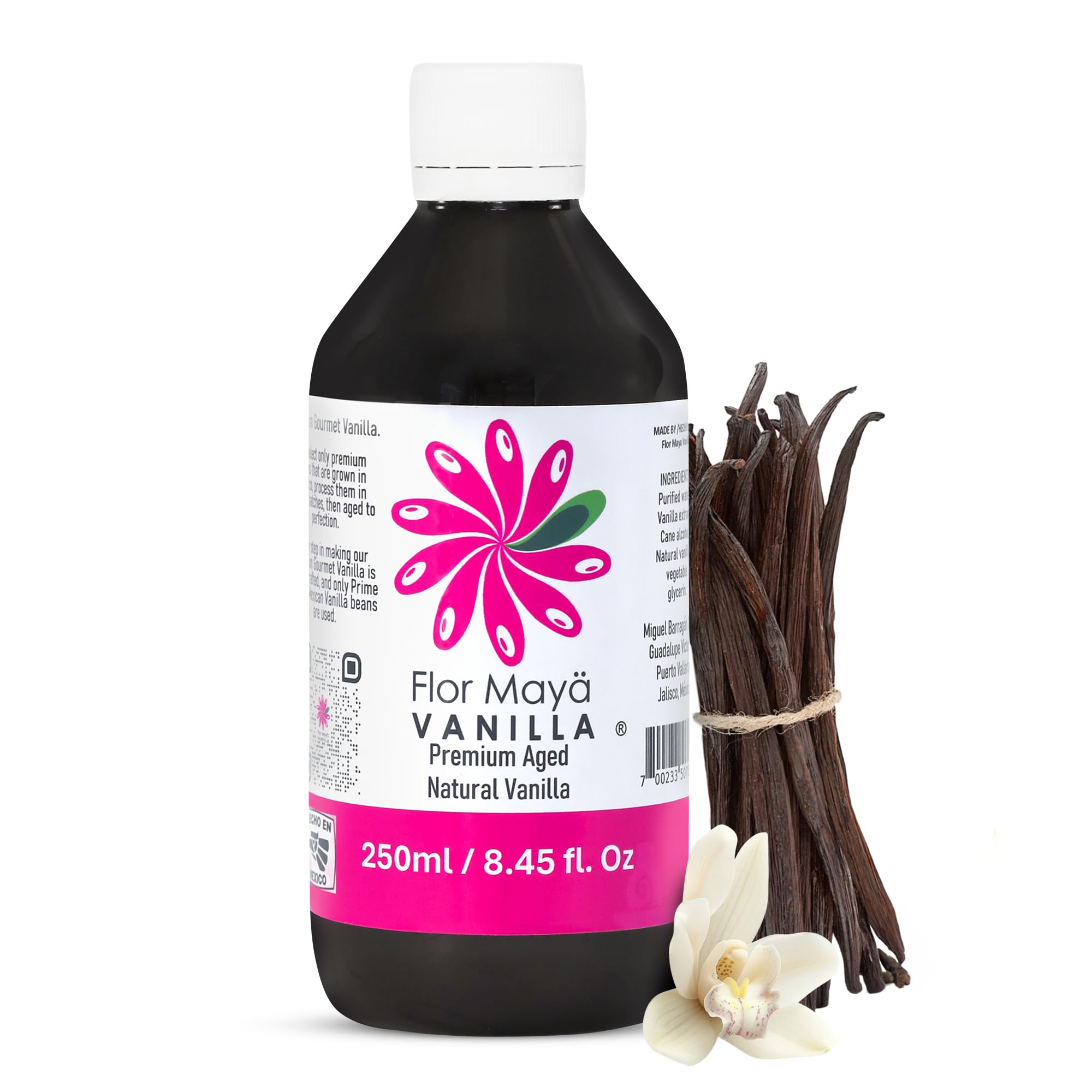 Flor Maya Vanilla Extract – Premium Aged Blend Made with Mexican Vanilla Beans | Gourmet Vanilla Bean Extract for Baking, Cooking & Desserts | Gluten