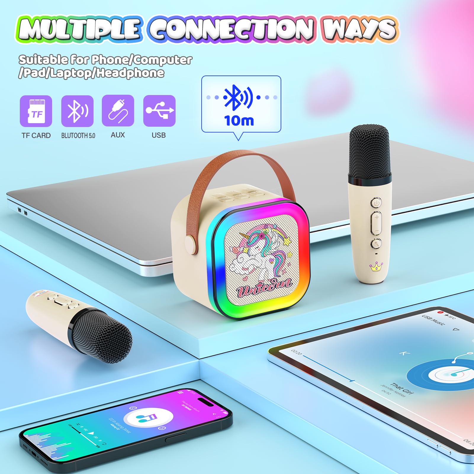 Dislocati Karaoke con Microfono, Regalo Natale Regalo Bambina 3-12 Anni Microfono Bambini Giochi 3-12 Anni Karaoke per Bambini Giocattoli Bambina 4-12 Anni Unicorno Bambina Regalo