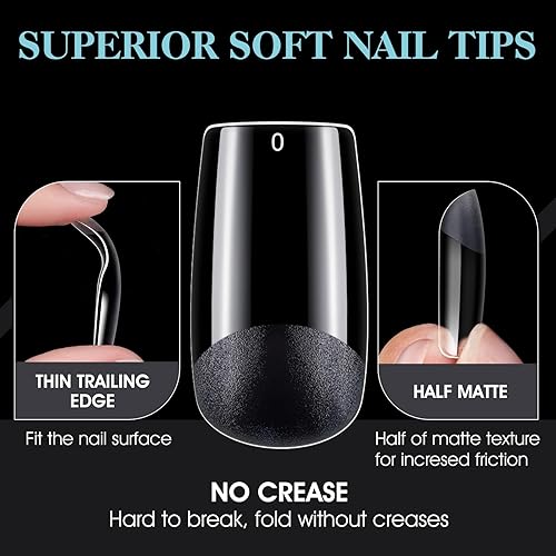 Miniatura 6 de Gelike EC Kit de puntas de uñas de gel suave de cobertura completa para extensiones de uñas remojadas, 550 puntas de gel cuadradas medianas