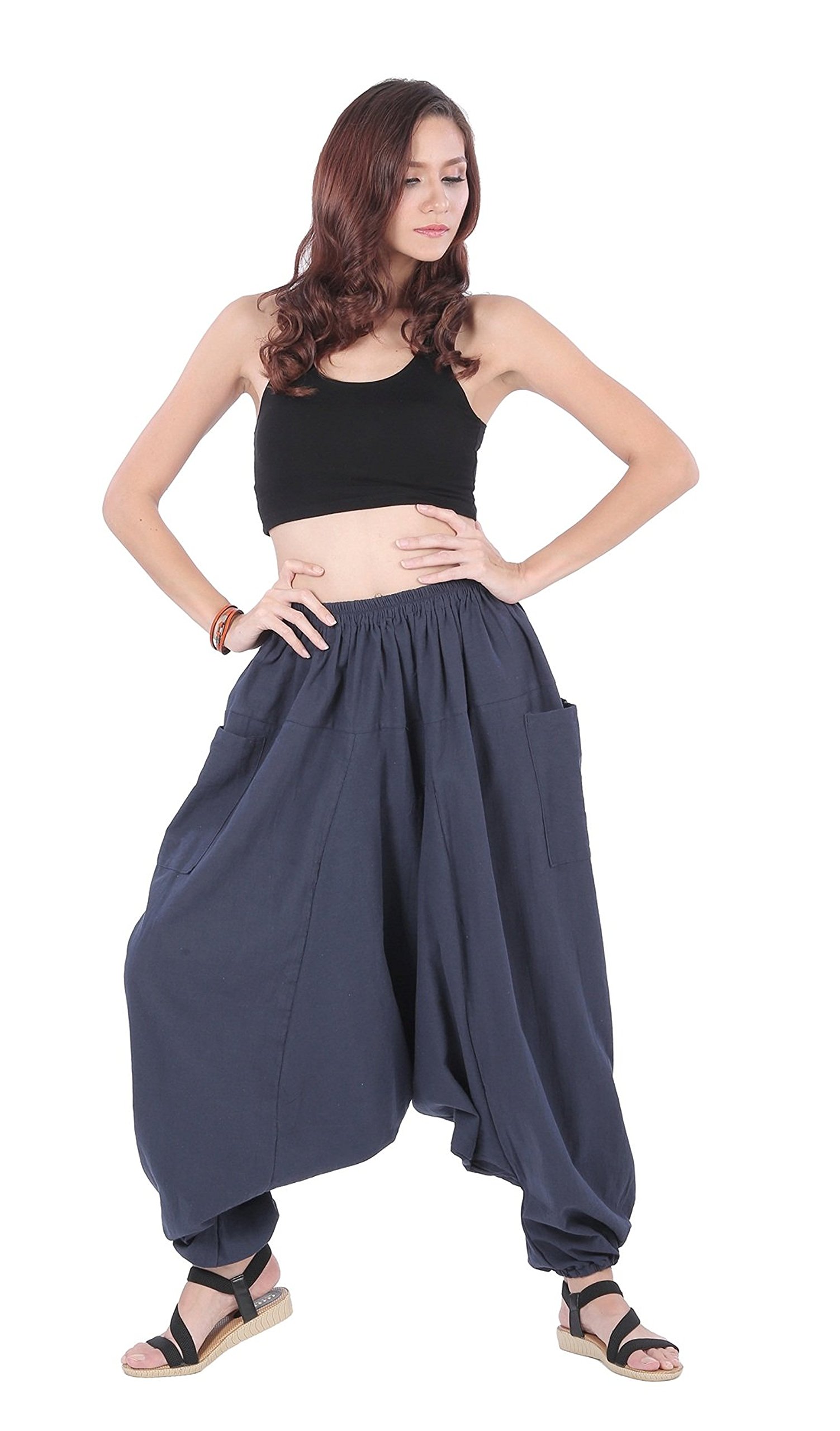 Whitewhale Women's Blue Men Cotton Baggy Hippie Boho Gypsy Aladdin Yoga Harem Pants