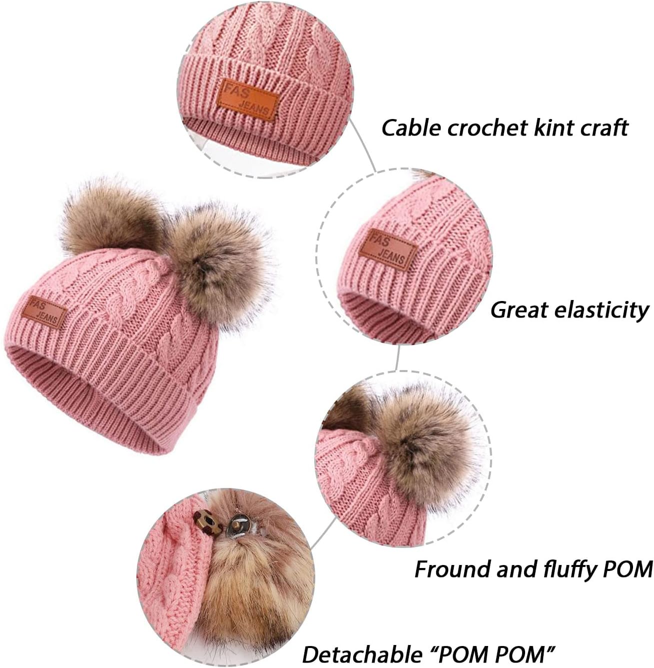 Kids Cute Pompom Winter Beanie, 3 In 1 Hat Scarf Gloves Set Knitted Fleece Lined Beanies Cap for Toddler Kids 1-6 Years Old - Image 3