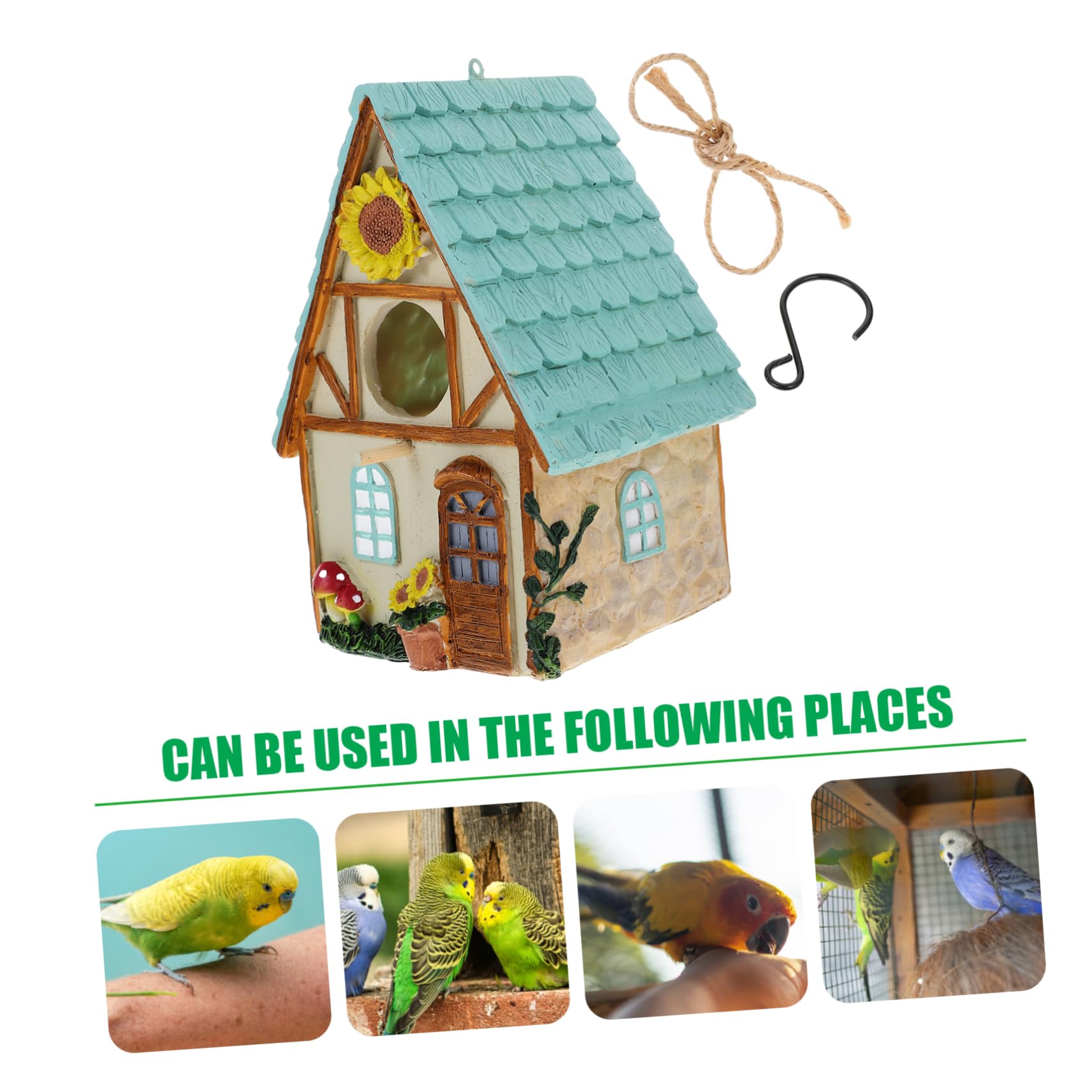 Abaodam Casa Nido Decorativa Colgante de Resina para Cría de Aves | Apta para Alondras y Aves Pequeñas, Uso en Jaula o Exterior, Diseño de Casita Sencilla y Elegante