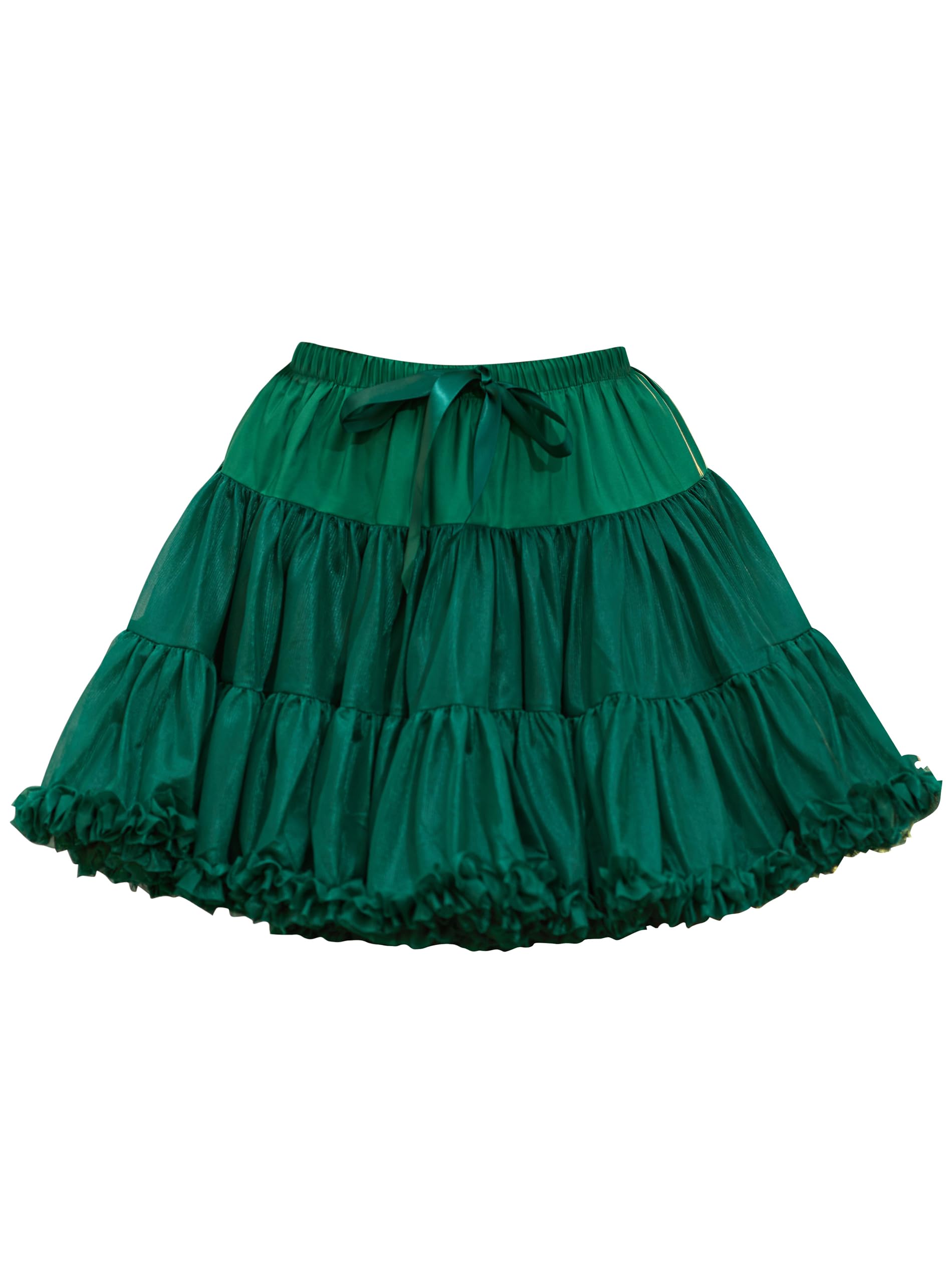 Wikoan Women's Tulle Petticoat Short Lolita Dress Puffy Tutu Skirt Double-Laye Elastic Waist Cosplay Underskirt,Dark Green,S/M