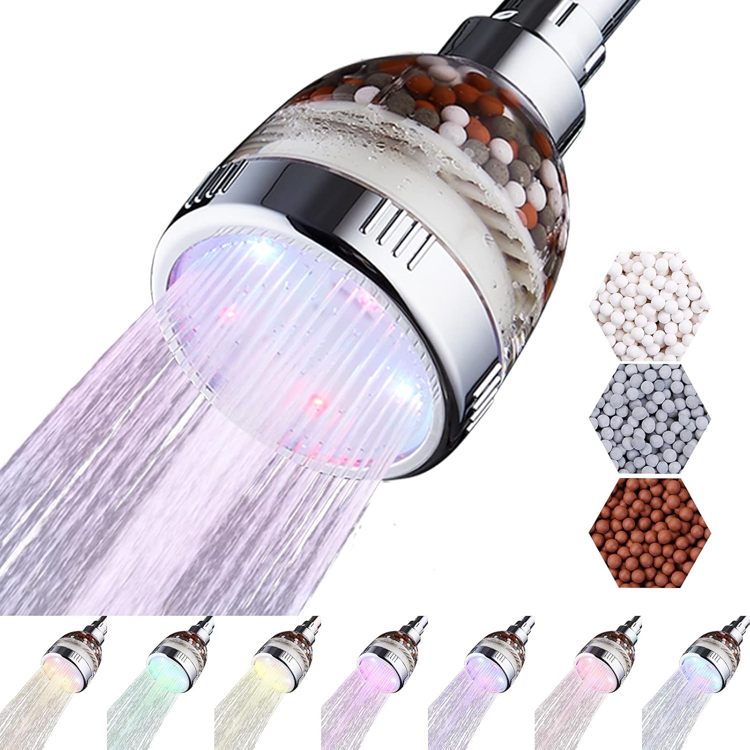 Amazon.co.jp ZEN BEADS LEDシャワーヘッドライト 色が変わるフィルター付きシャワーヘッド ビーズミネラルフィルター