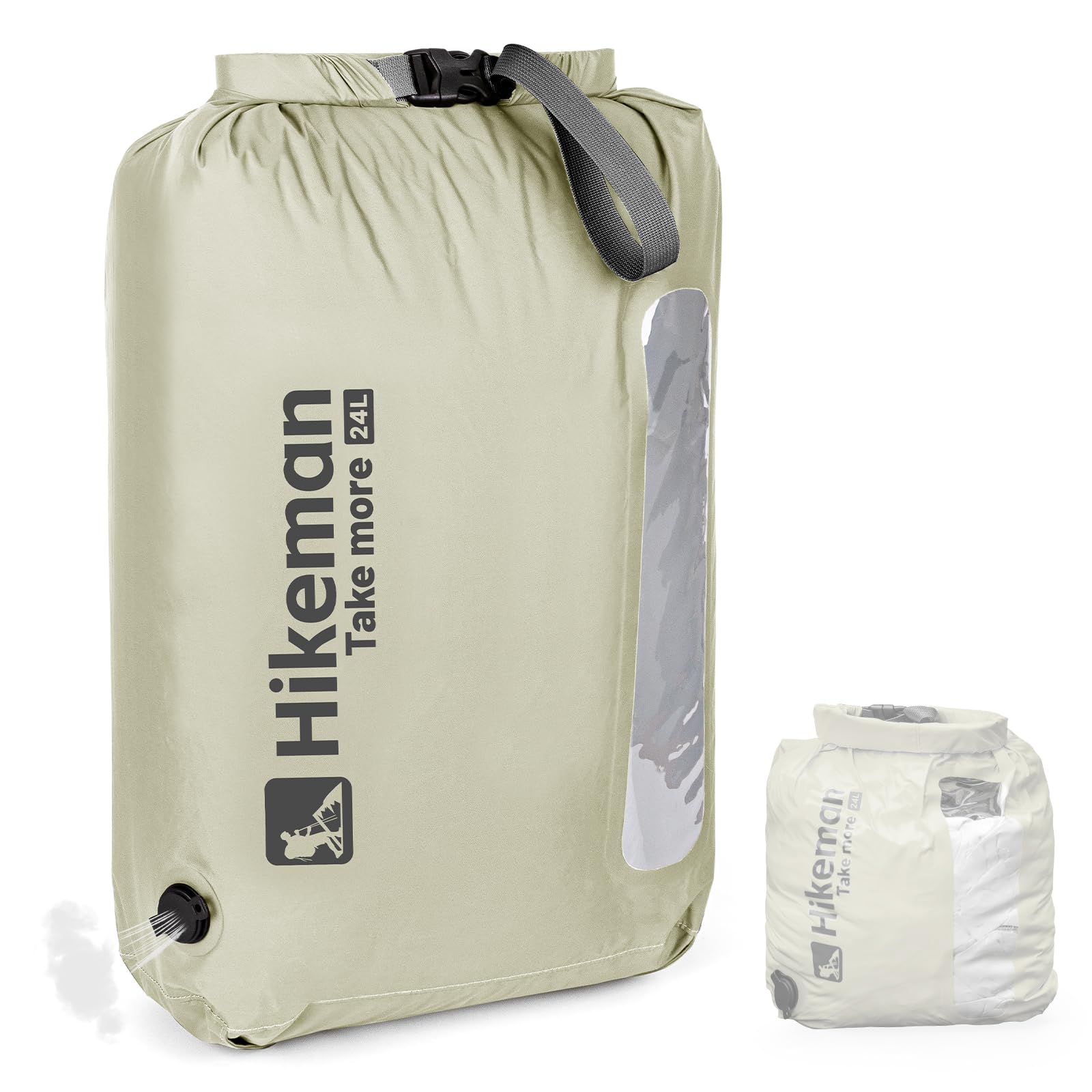 HIKEMAN Ultra Waterproof Dry Bag - Air-Release Waterproof Compression Bag,Dry Compression Sacks for Kayaking Hiking Swimming Camping Canoeing Boating Fishing Clothes Organizer (Gray, 24L)