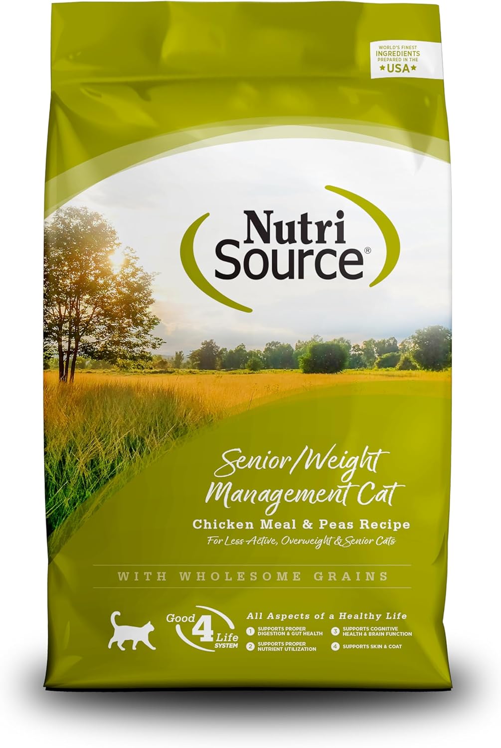 NutriSource Senior and Weight Management Cat Food, Chicken and Peas, 12LB
