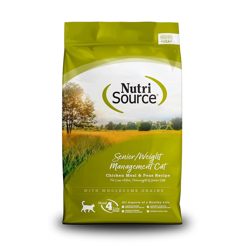 Ração seca para gatos idosos e controle de peso com frango e ervilhas NutriSource 5,44 kg