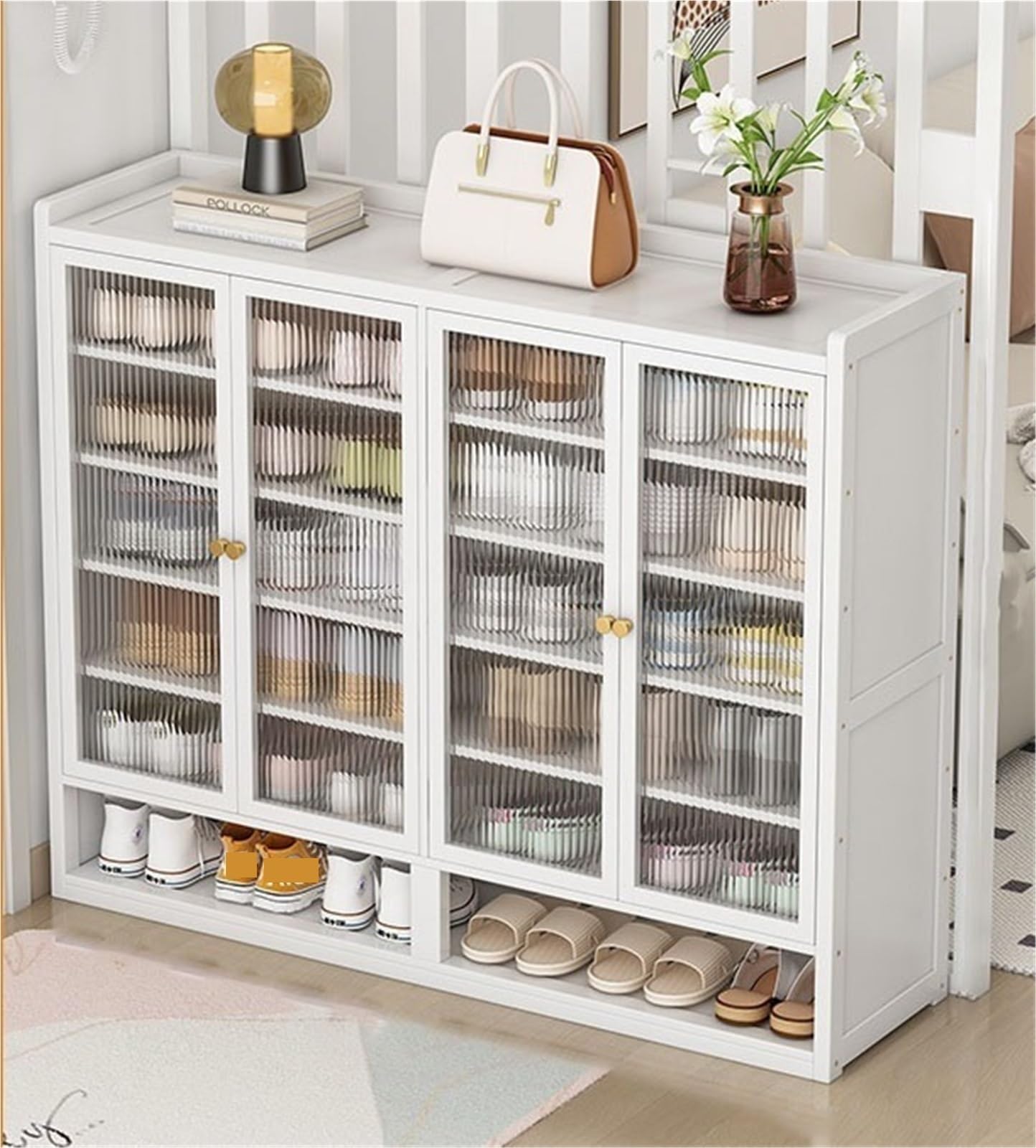 IvyLoutish 7 Tiers Bamboo Shoe Storage Cabinet with Transparent Doors Freestanding Shoe Rack with Shelves Entryway Shoe Cabinet for Hallway Living Room Bedroom,Freestanding Organizer